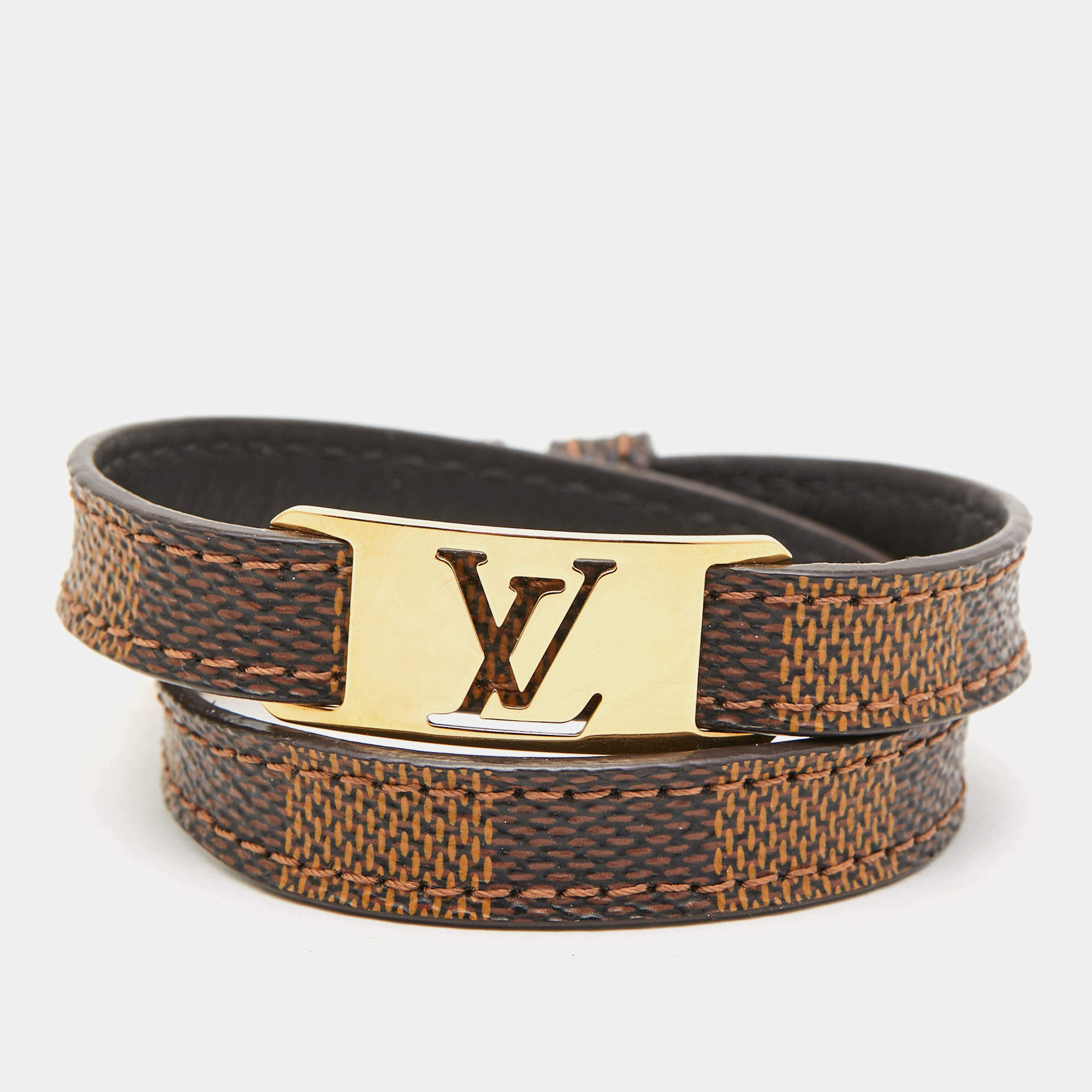 مملوكة مسبقًا Louis Vuitton Sign It Brown Canvas Gold Tone Wrap Bracelet