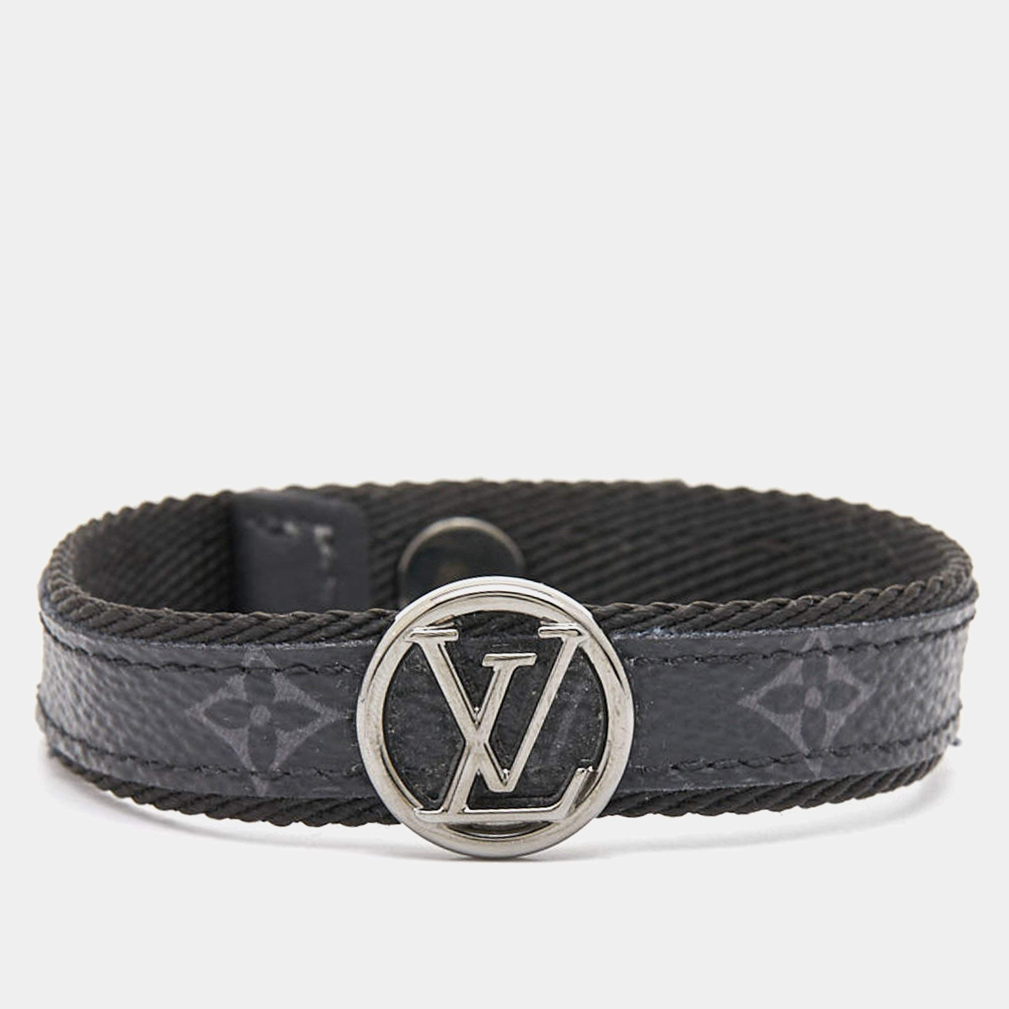 مملوكة مسبقًا Louis Vuitton LV Circle Monogram Eclipse Canvas Gunmetal Tone Bracelet