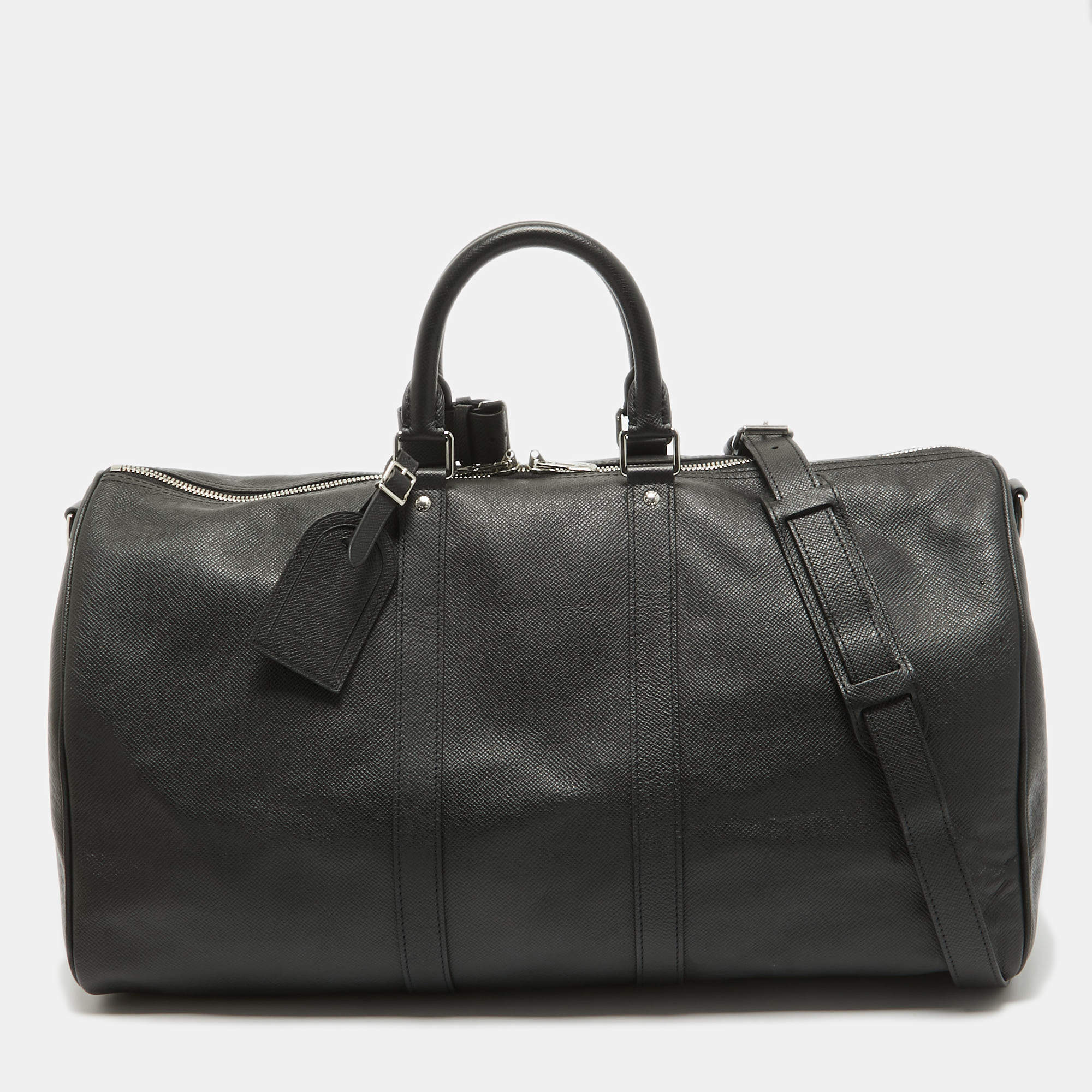 Pre Owned Louis Vuitton Black Leather Leather Keepall Bandoulière 50 Bag
