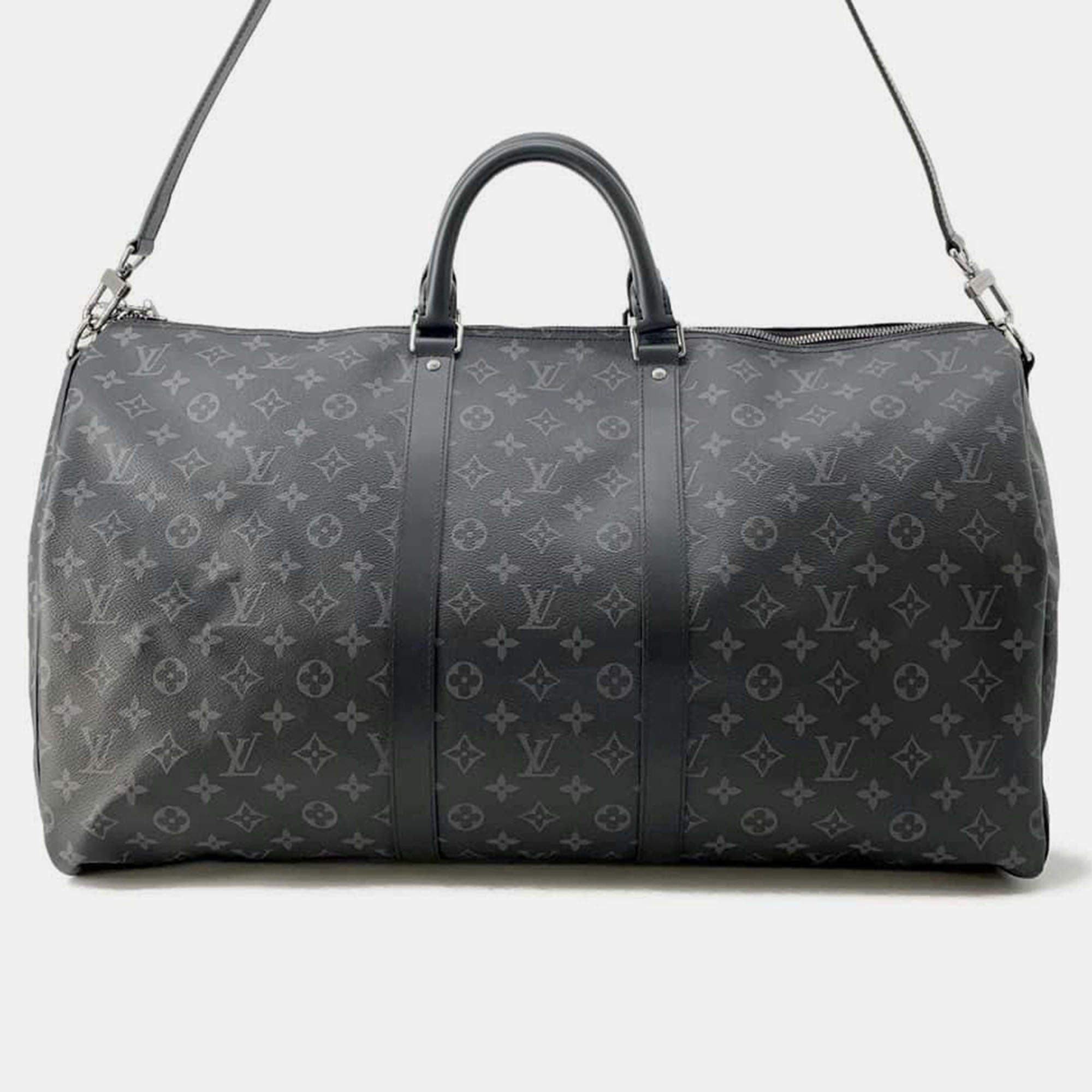 Louis Vuitton Noir Monogram Eclipse Keepall Bandouliere Size 55