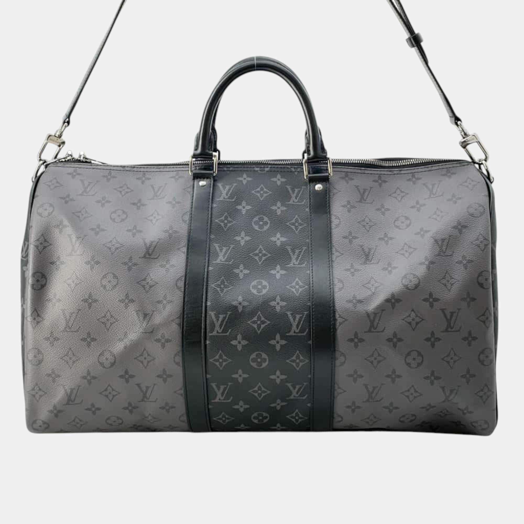 Louis Vuitton Noir Monogram Eclipse Reverse Keepall Bandouliere Size 50