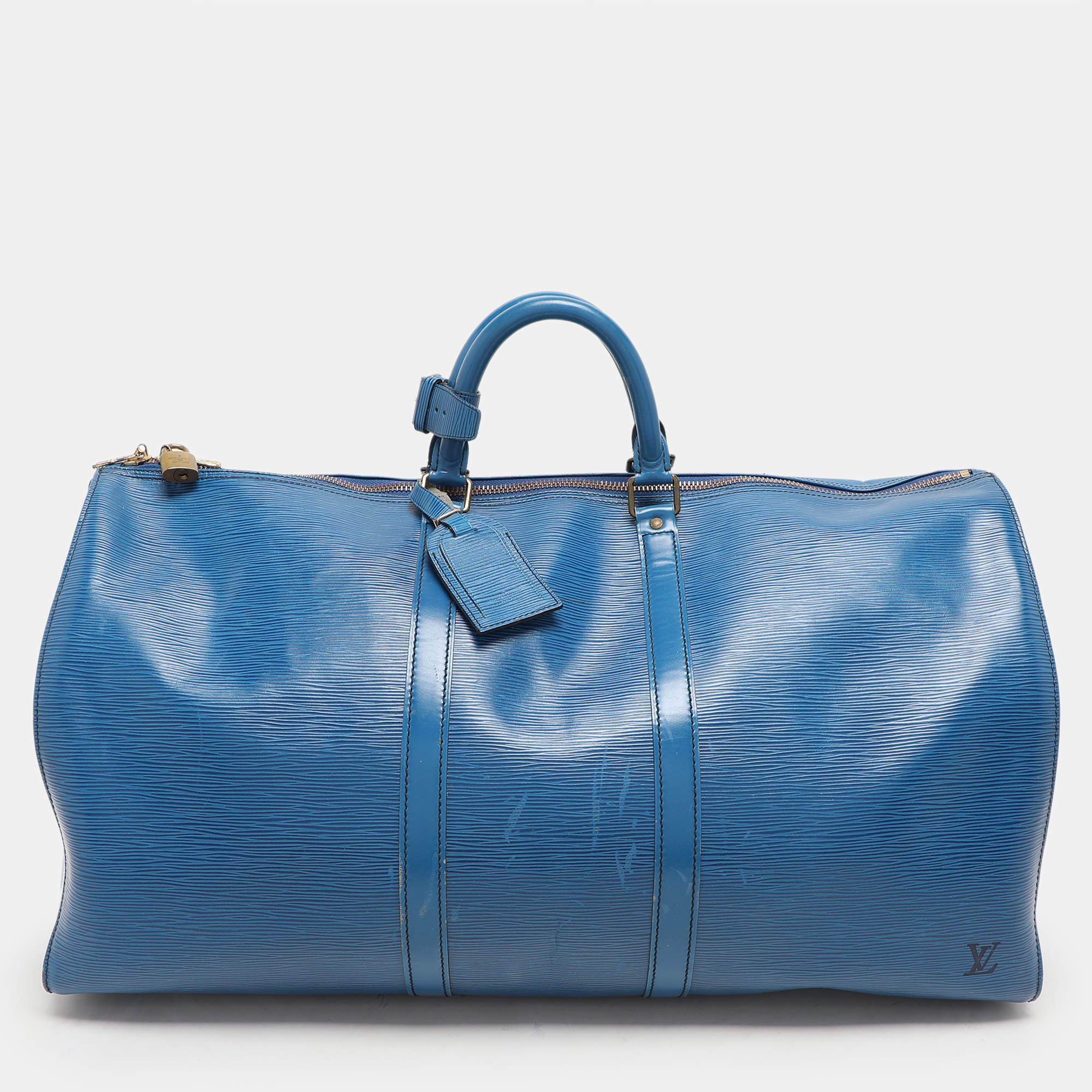 Louis Vuitton Blue Epi Leather Keepall 55 Bag
