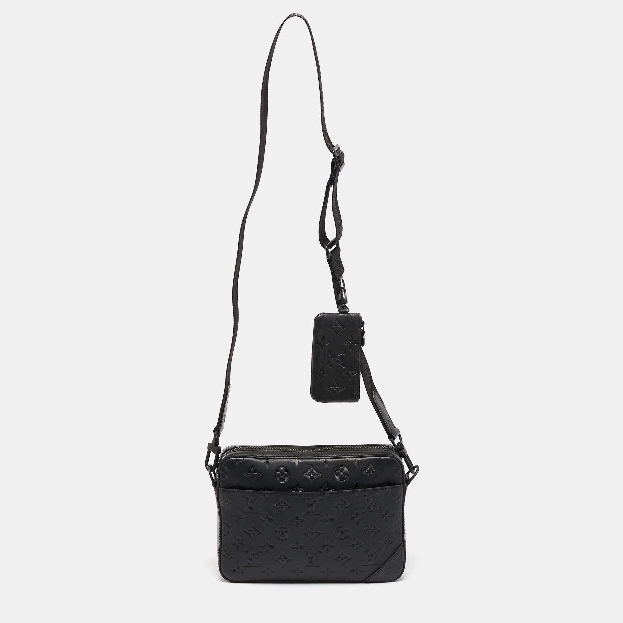 Louis Vuitton Black Monogram Shadow Leather Trio Messenger Bag