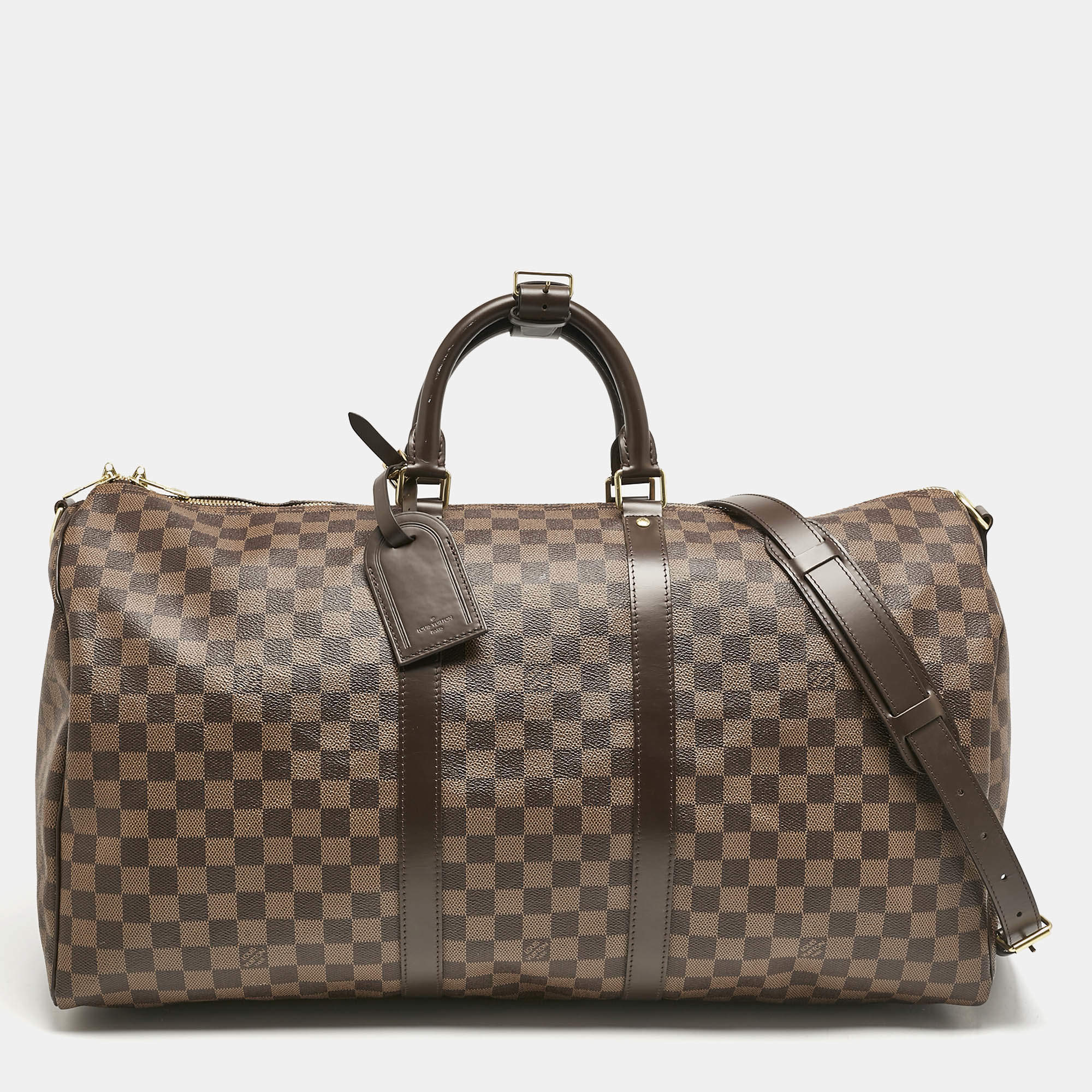 Pre Owned Louis Vuitton Damier Ebene Canvas Keepall Bandouliere 55 Bag