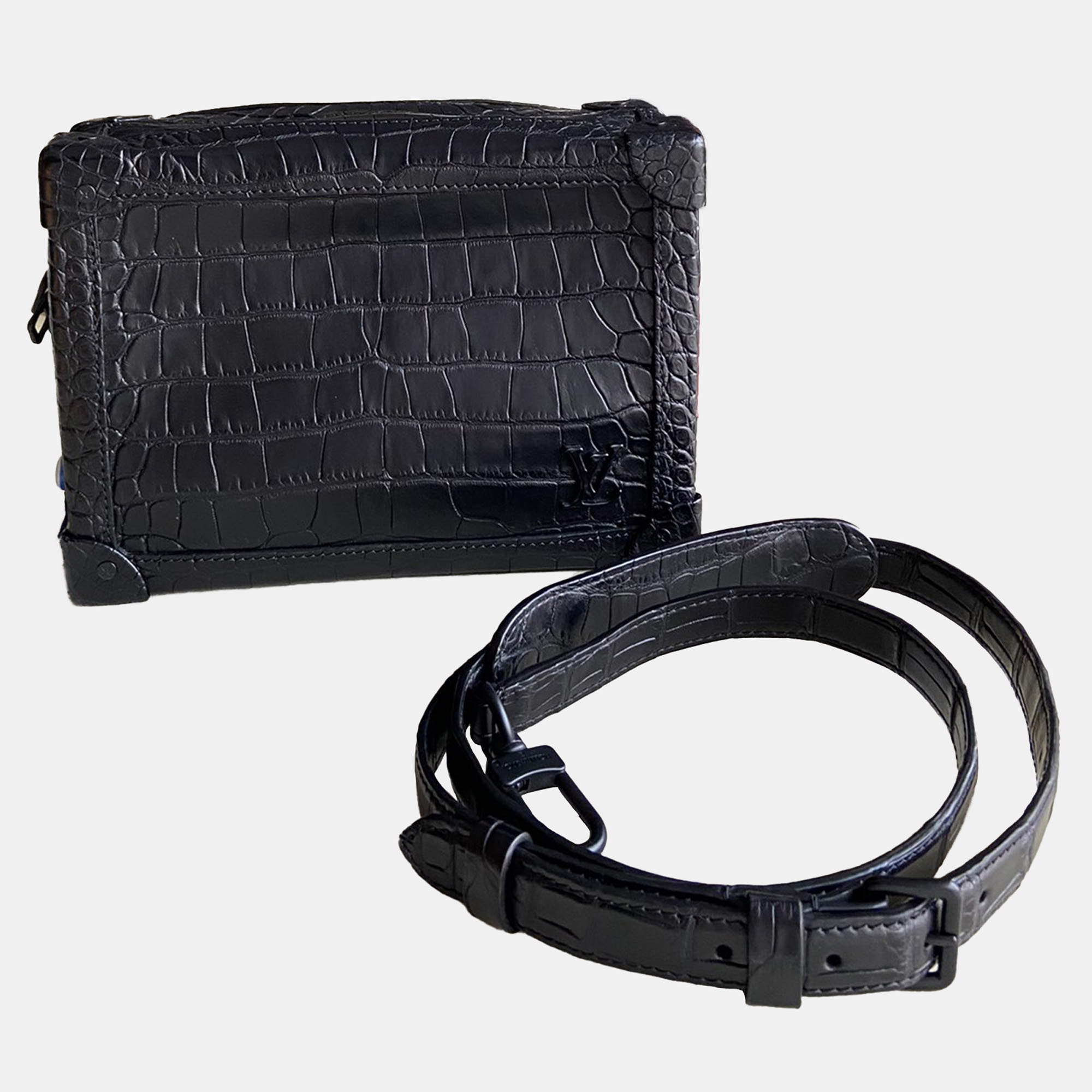 Louis Vuitton Black Crocodile Leather Soft Trunk Shoulder Bag