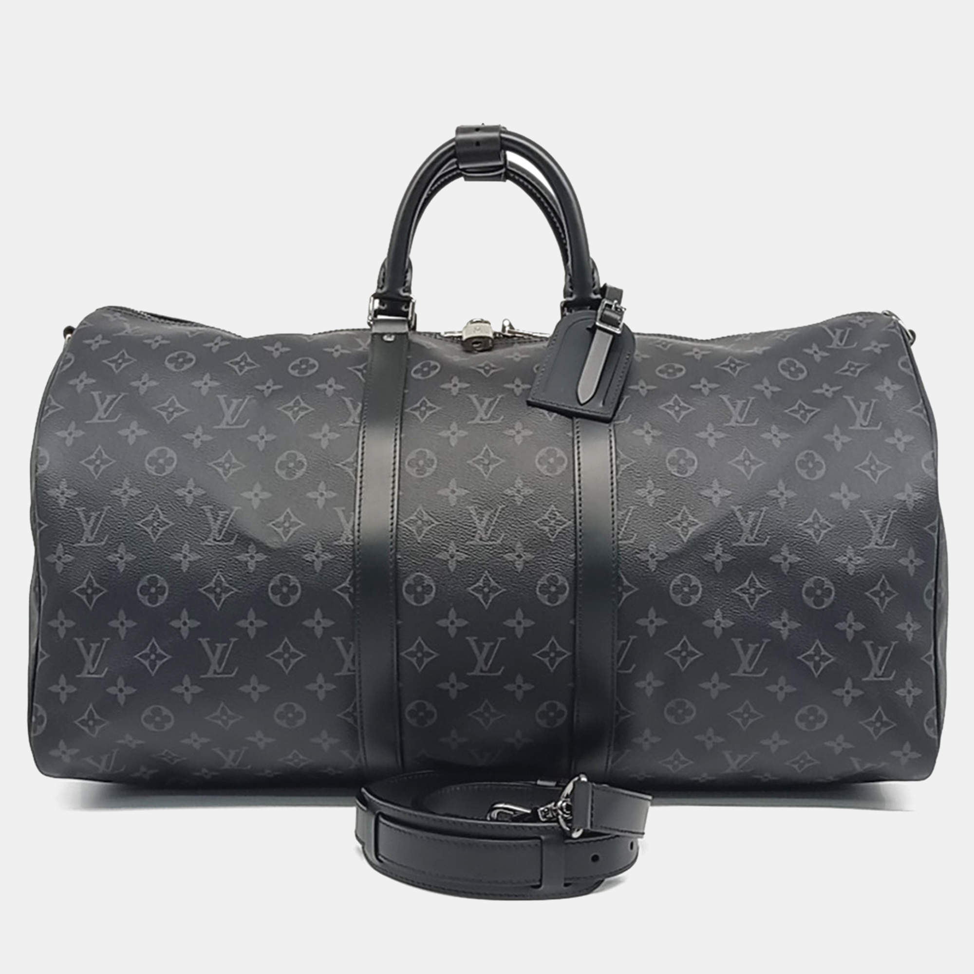 Louis Vuitton Black Leather Bandouliere Eclipse Keepall 55 bag