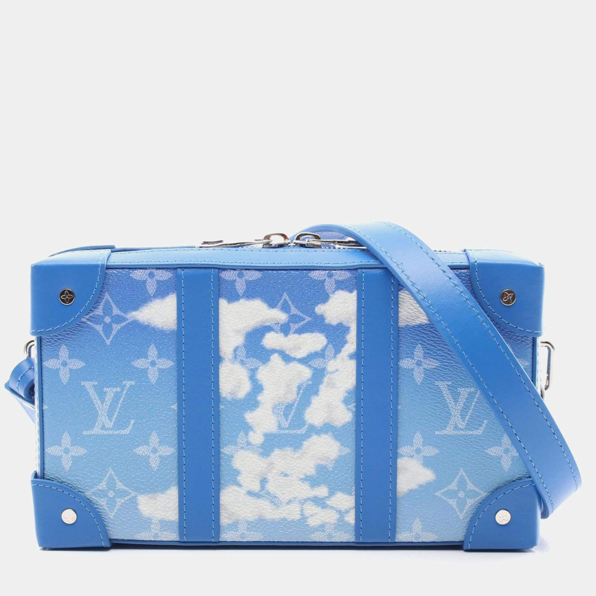 Louis Vuitton Soft Trunk Wallet Shoulder Bag Coated Canvas Leather Blue White Monogram Clouds