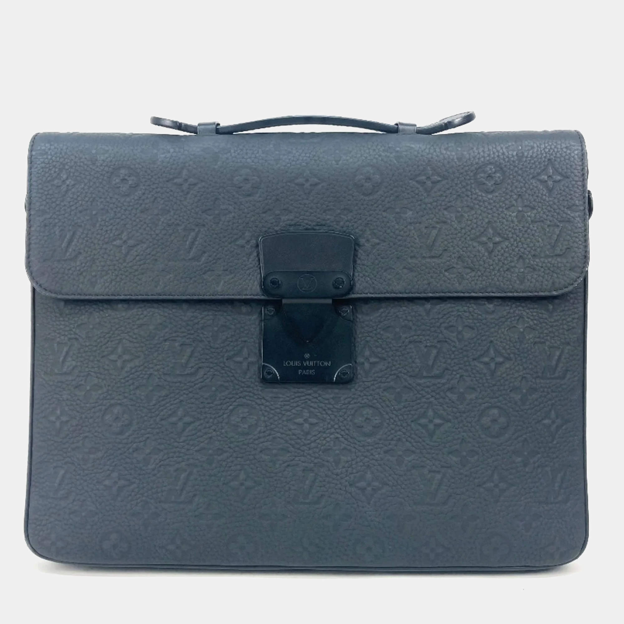 Louis Vuitton Monogram Taurillon S Lock Briefcase Tote Bag Business Handbag Leather Noir Black