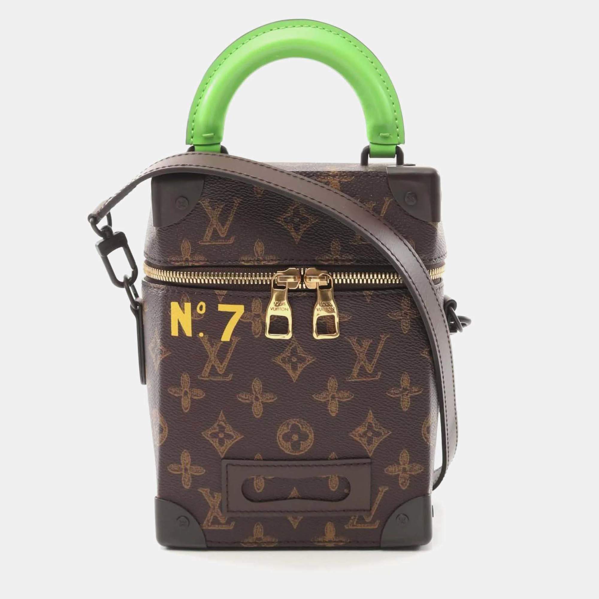 Louis Vuitton Vertical Box Trunk Monogram Handbag Coated Canvas Leather Brown Green