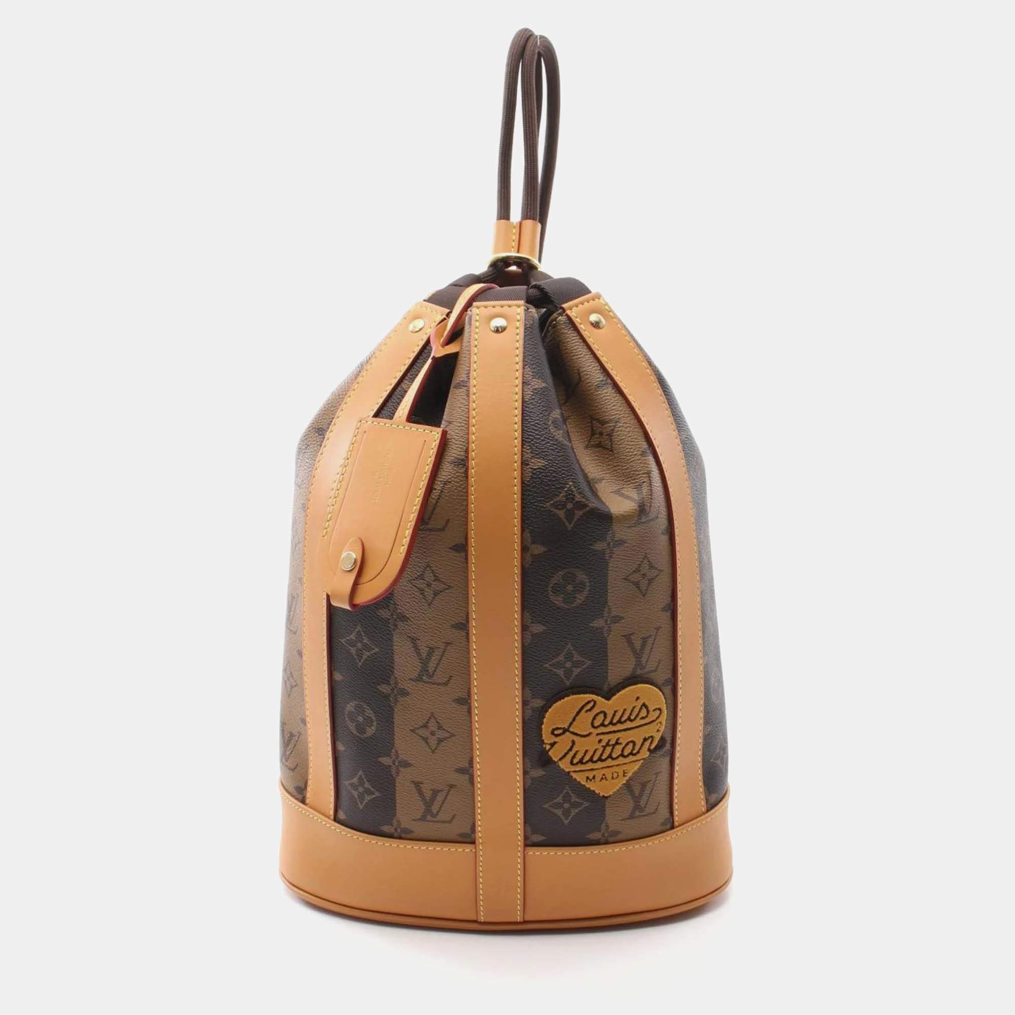 Louis Vuitton X Nigo Randonne Shoulder Bag Coated Canvas Leather Monogram Stripe Brown