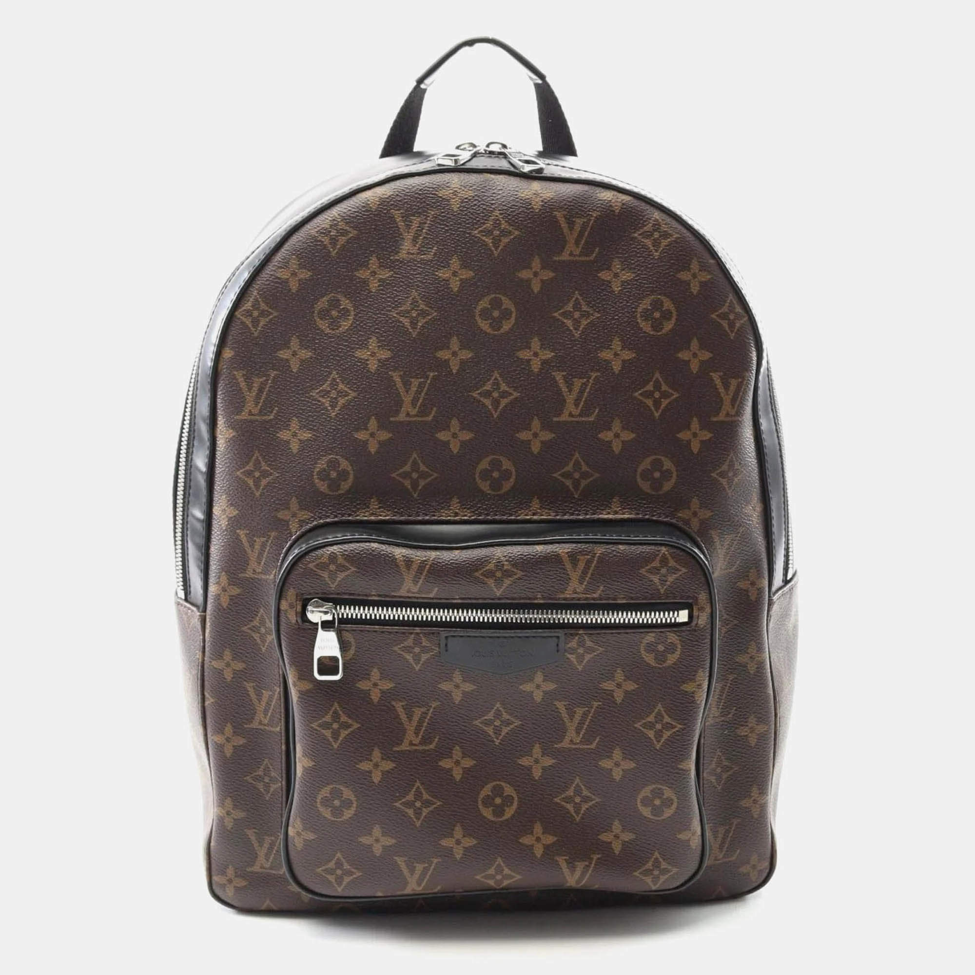 Pre Owned Louis Vuitton Josh Macassar Brown Black Monogram Coated Canvas Leather Backpack Bag