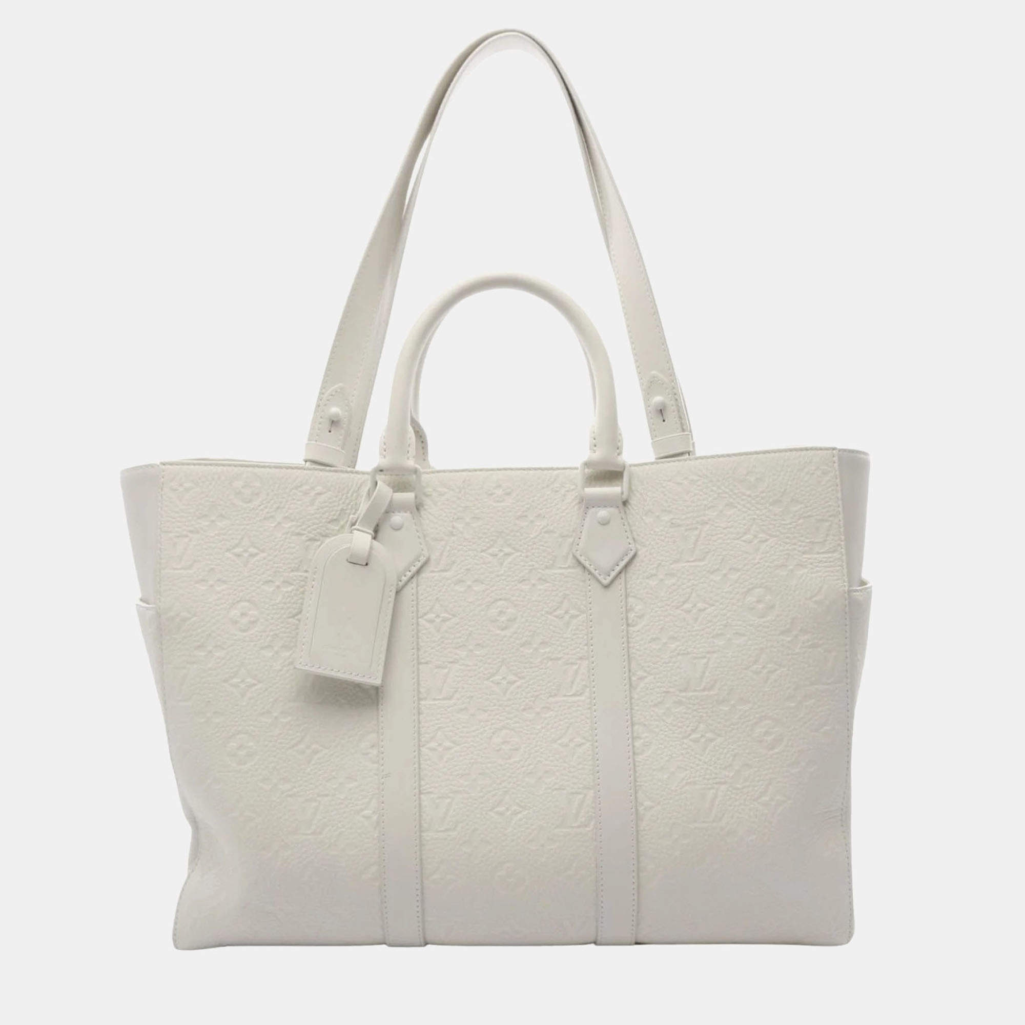 Pre Owned Louis Vuitton Sac Plat 24H White Taurillon Leather Tote Bag