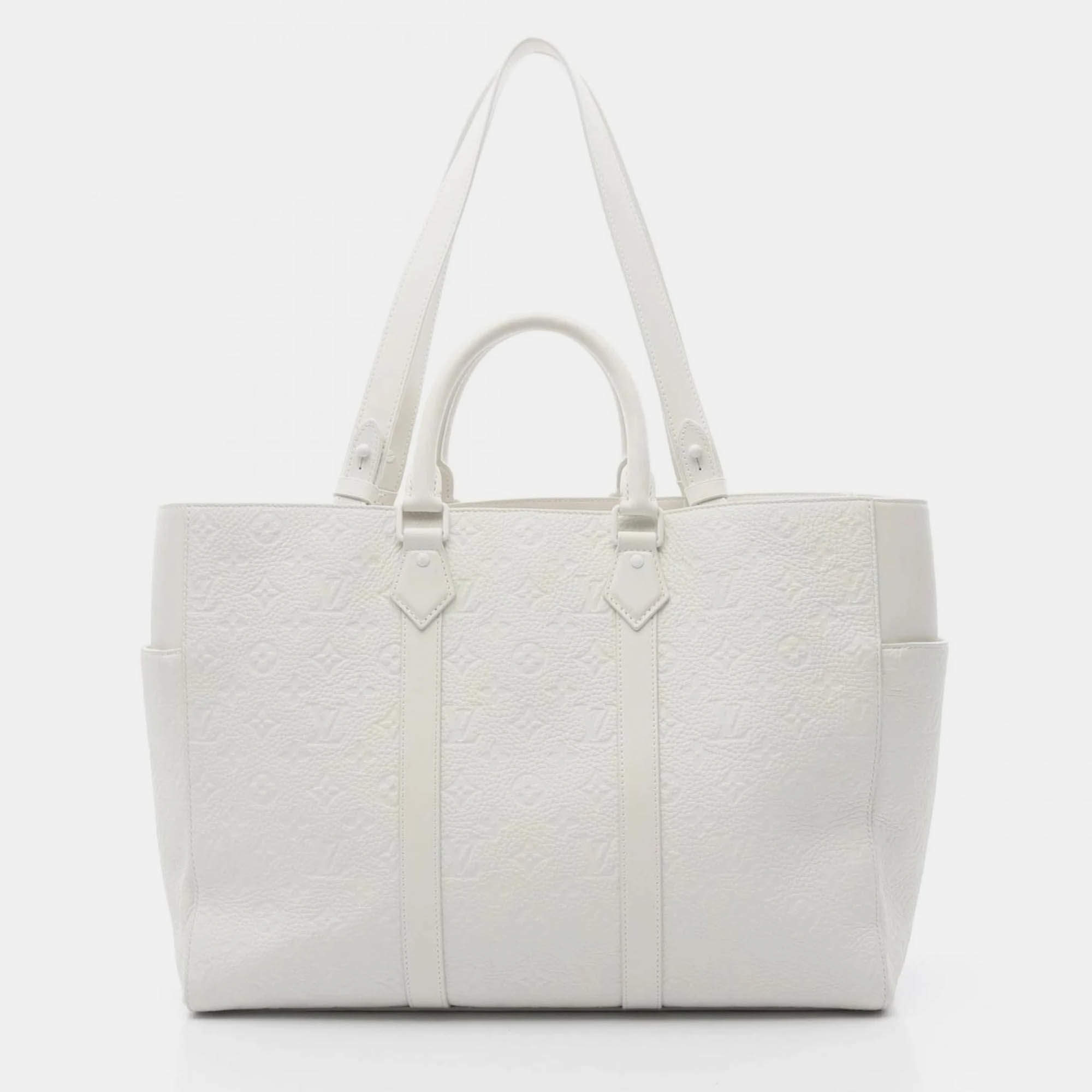Pre Owned Louis Vuitton Sac Plat 24H White Monogram Taurillon Leather Tote Bag
