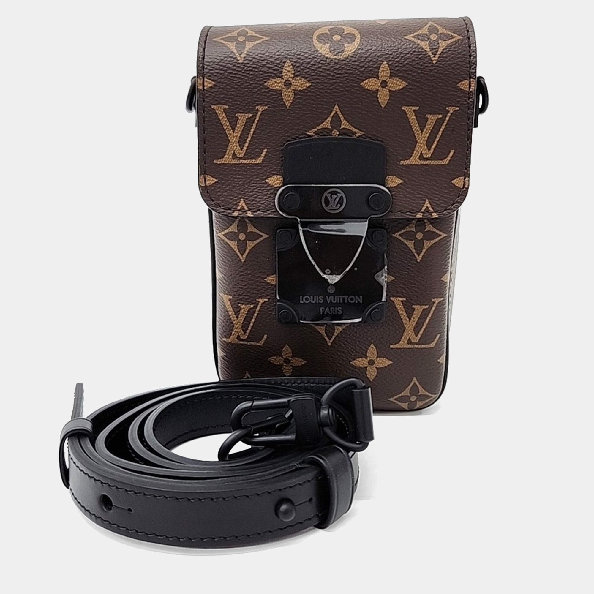 Pre Owned Louis Vuitton Brown Coated canvas S-Lock Vertical Wearable Wallet