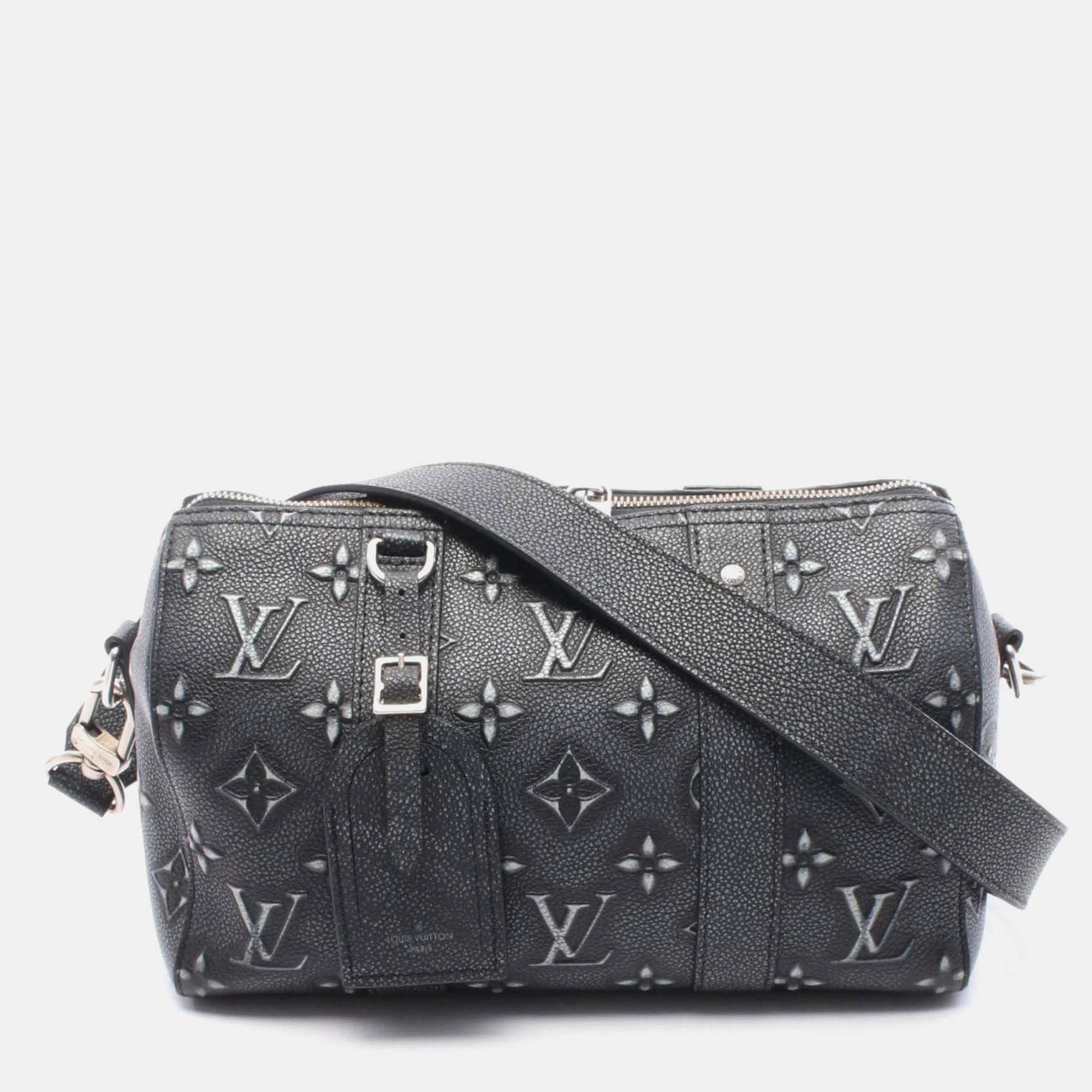 Pre Owned Louis Vuitton City Keepall Gray Monogram Charcoal Leather Shoulder Bag