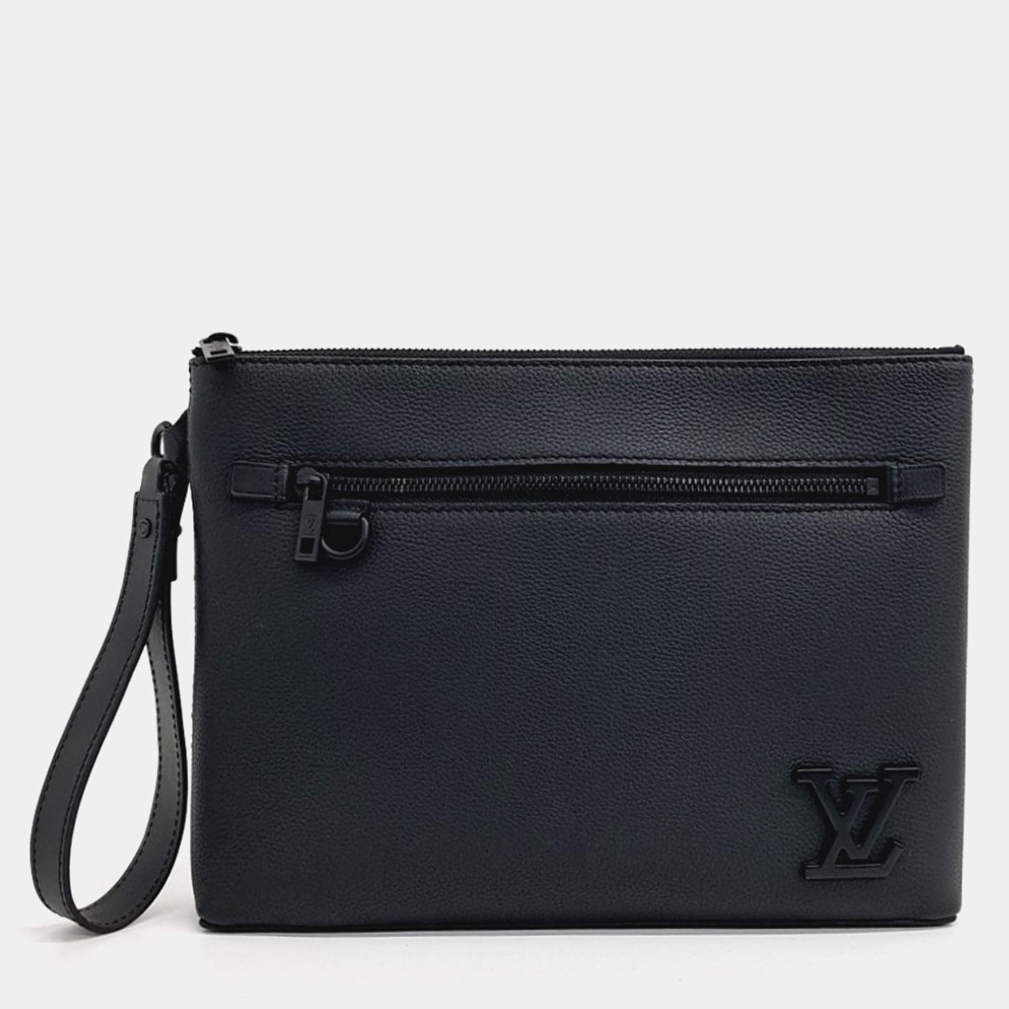 Pre Owned Louis Vuitton Black Leather iPad Pouch