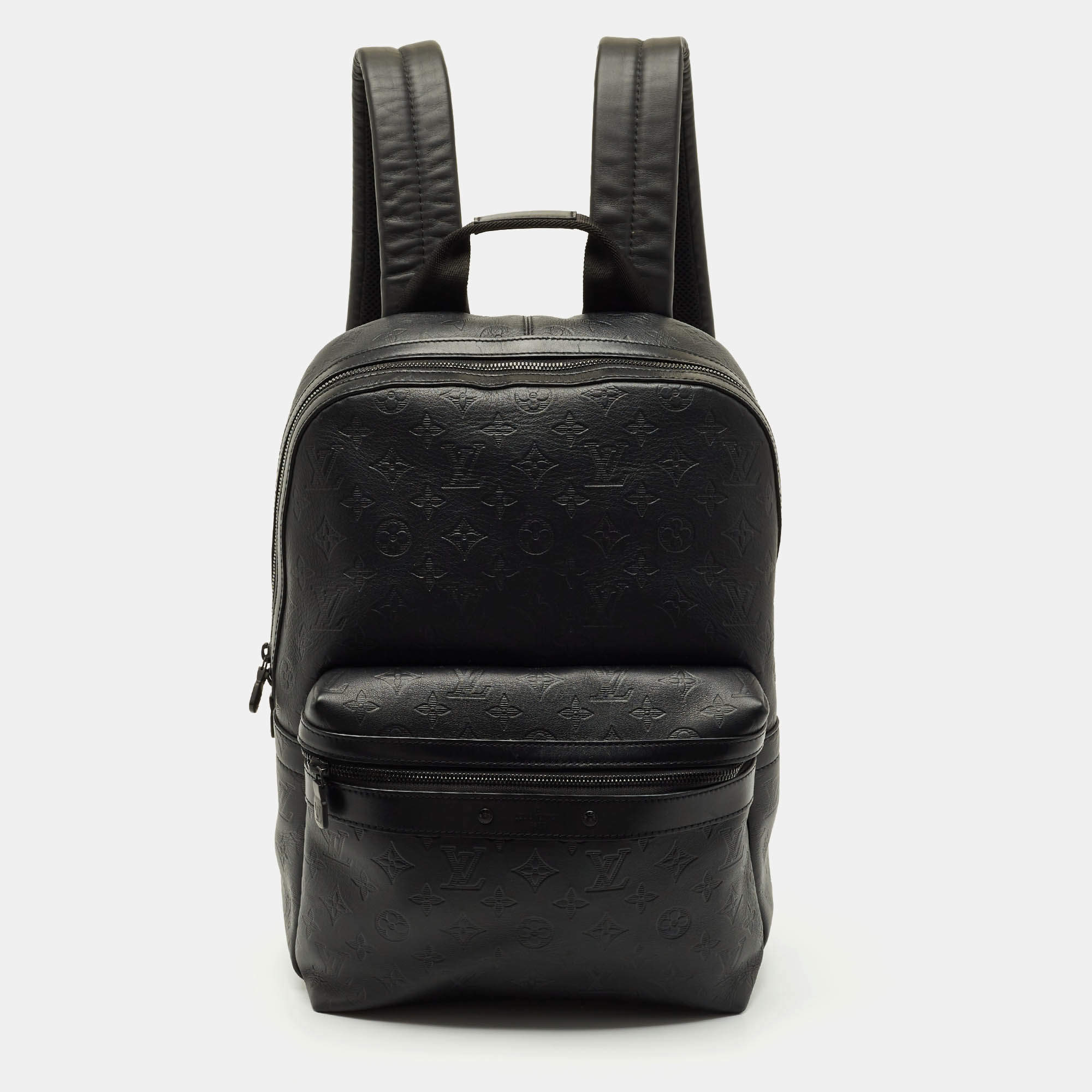 Pre Owned Louis Vuitton Black Monogram Shadow Leather Sprinter Backpack