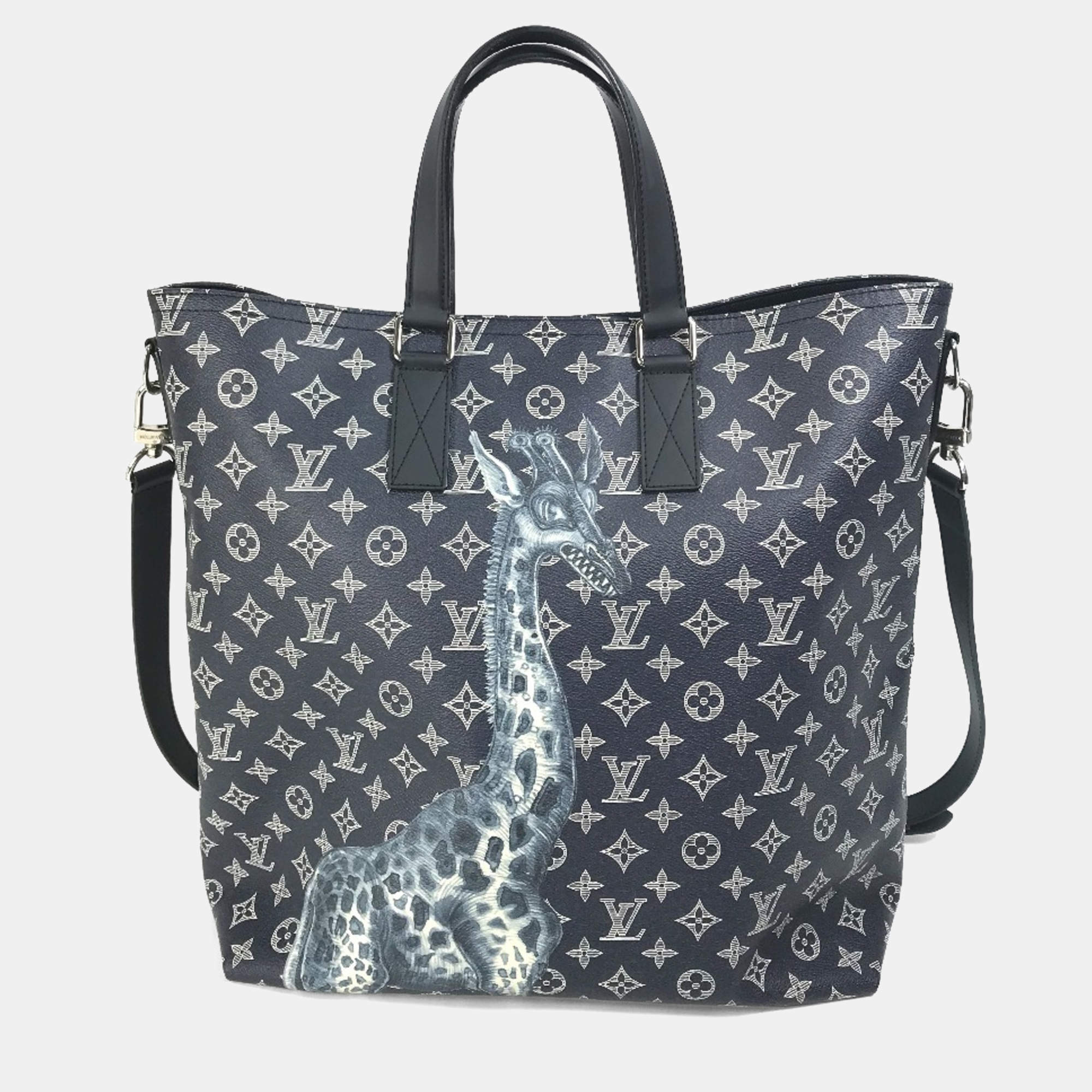 Pre Owned Louis Vuitton Jake and Dinos Chapman Savannah Monogram Navy Canvas Tote Bag