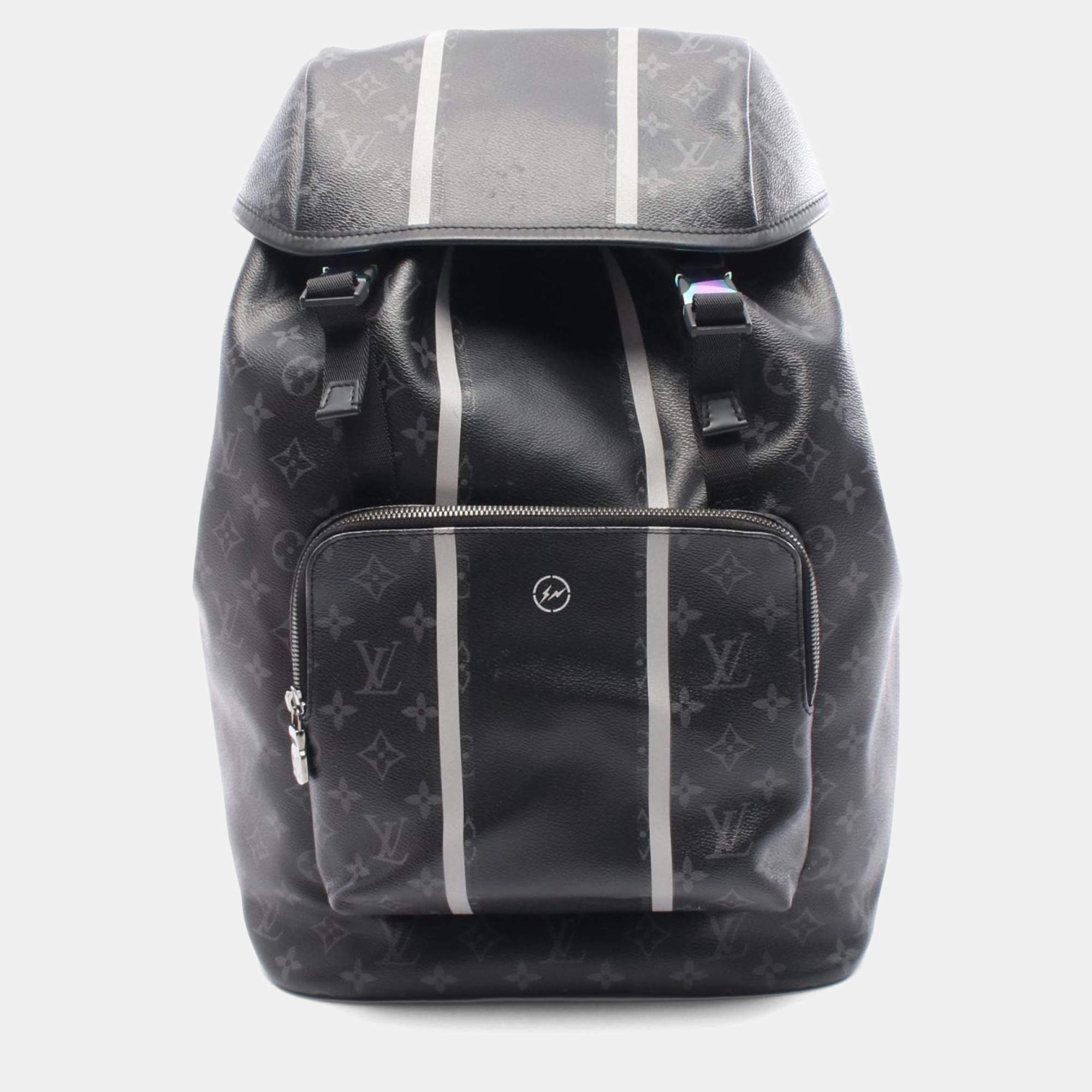 Pre Owned Louis Vuitton X Fragment Design Black Monogram Eclipse Leather Canvas Backpack