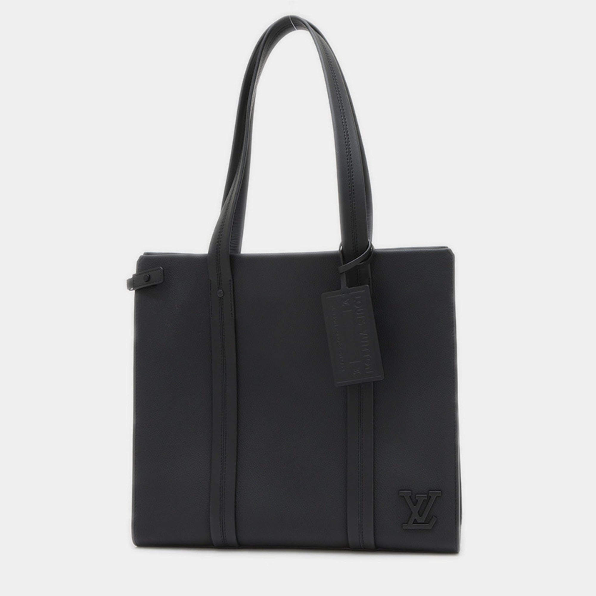 Pre Owned Louis Vuitton Take Off Aerogram Black Leather Tote Bag