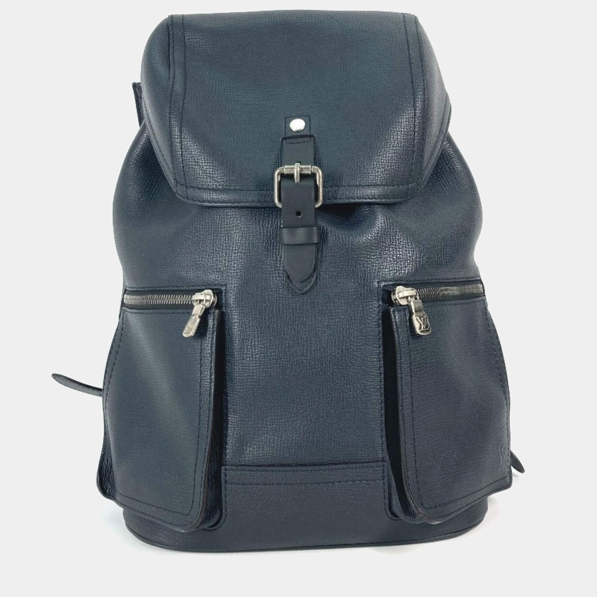 Pre Owned Louis Vuitton Utah Canyon Blue Marine Navy Leather Backpack