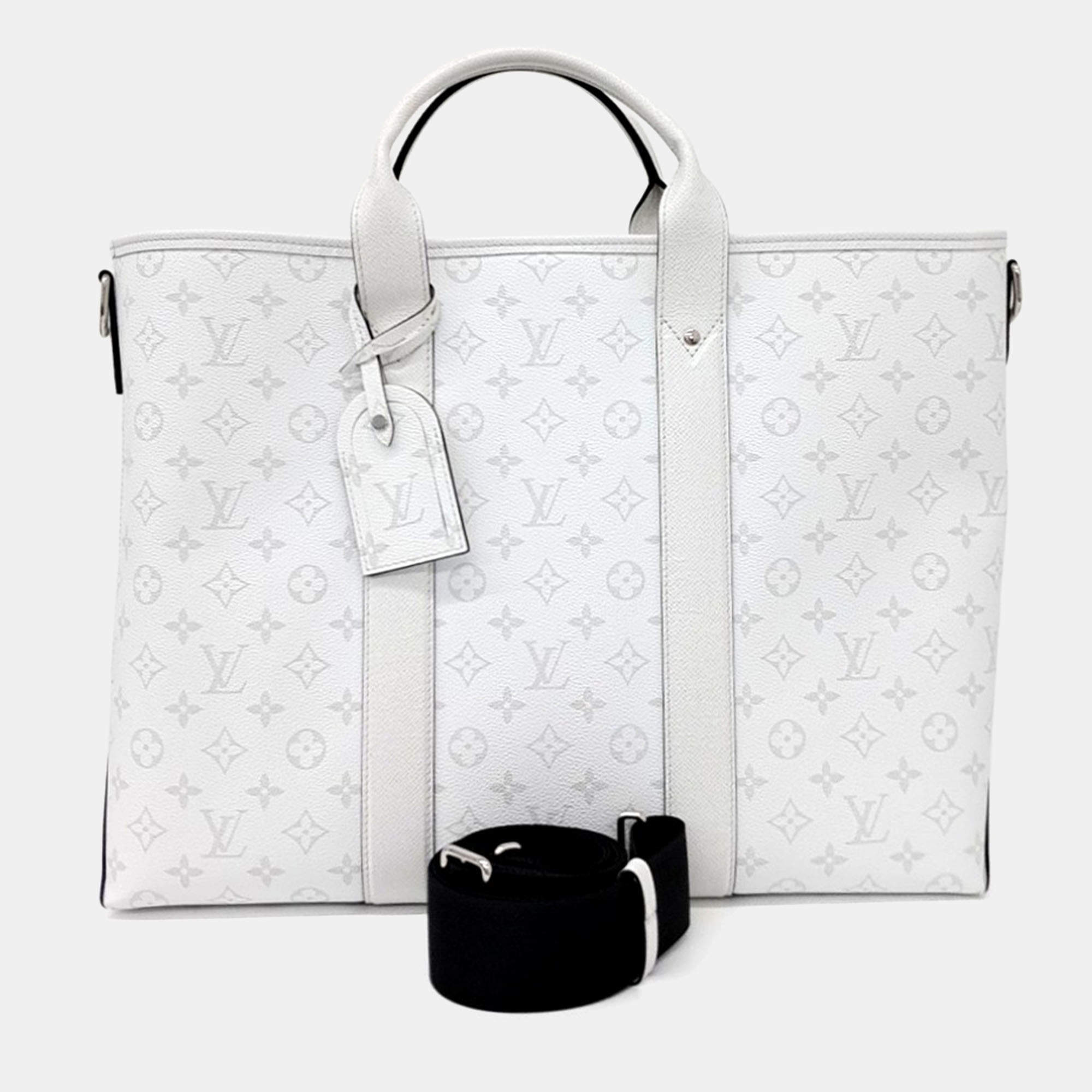 Pre Owned Louis Vuitton White Coated canvas Taigarama Weekend Tote NM
