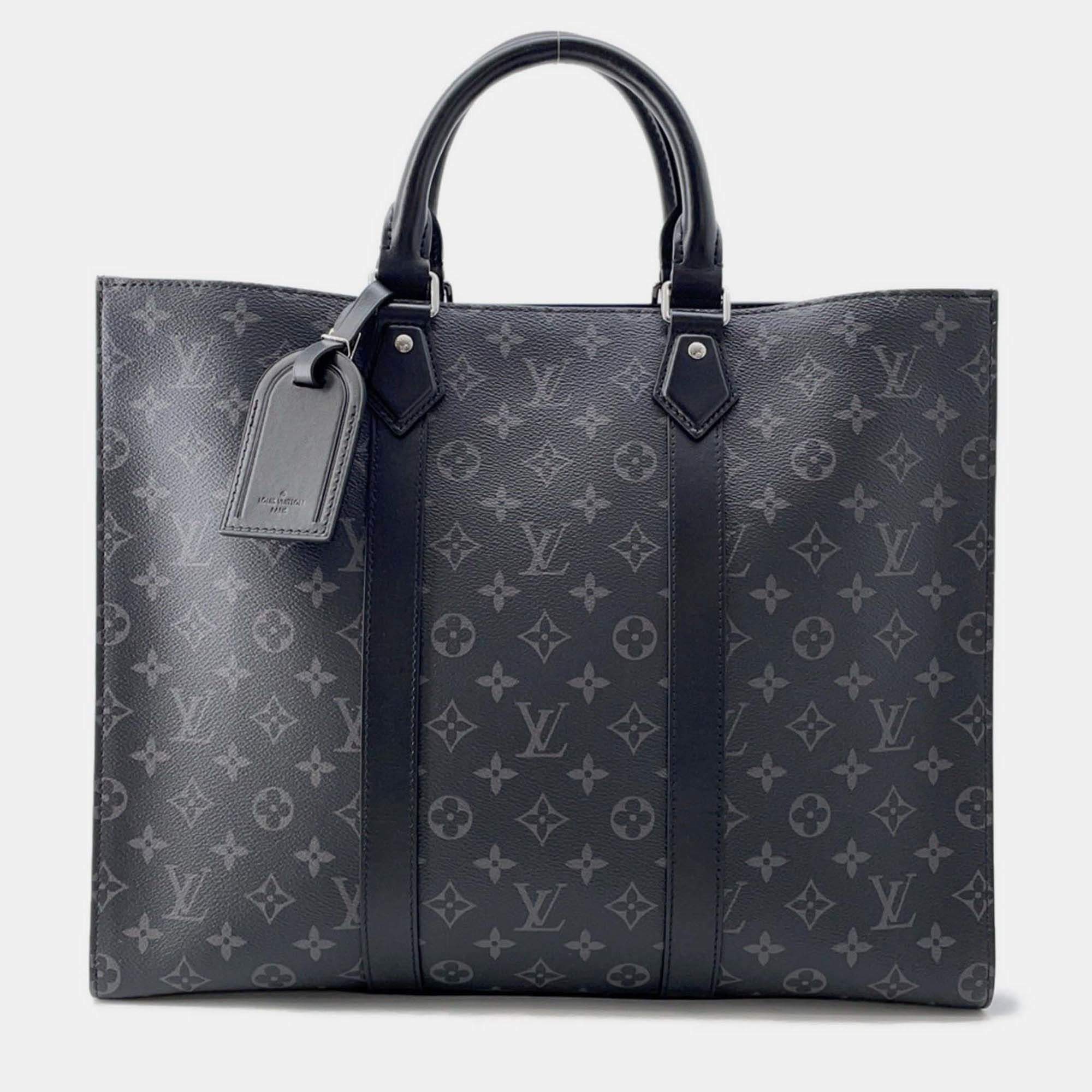 Pre Owned Louis Vuitton Black Monogram Eclipse Sac Plat 24H Tote