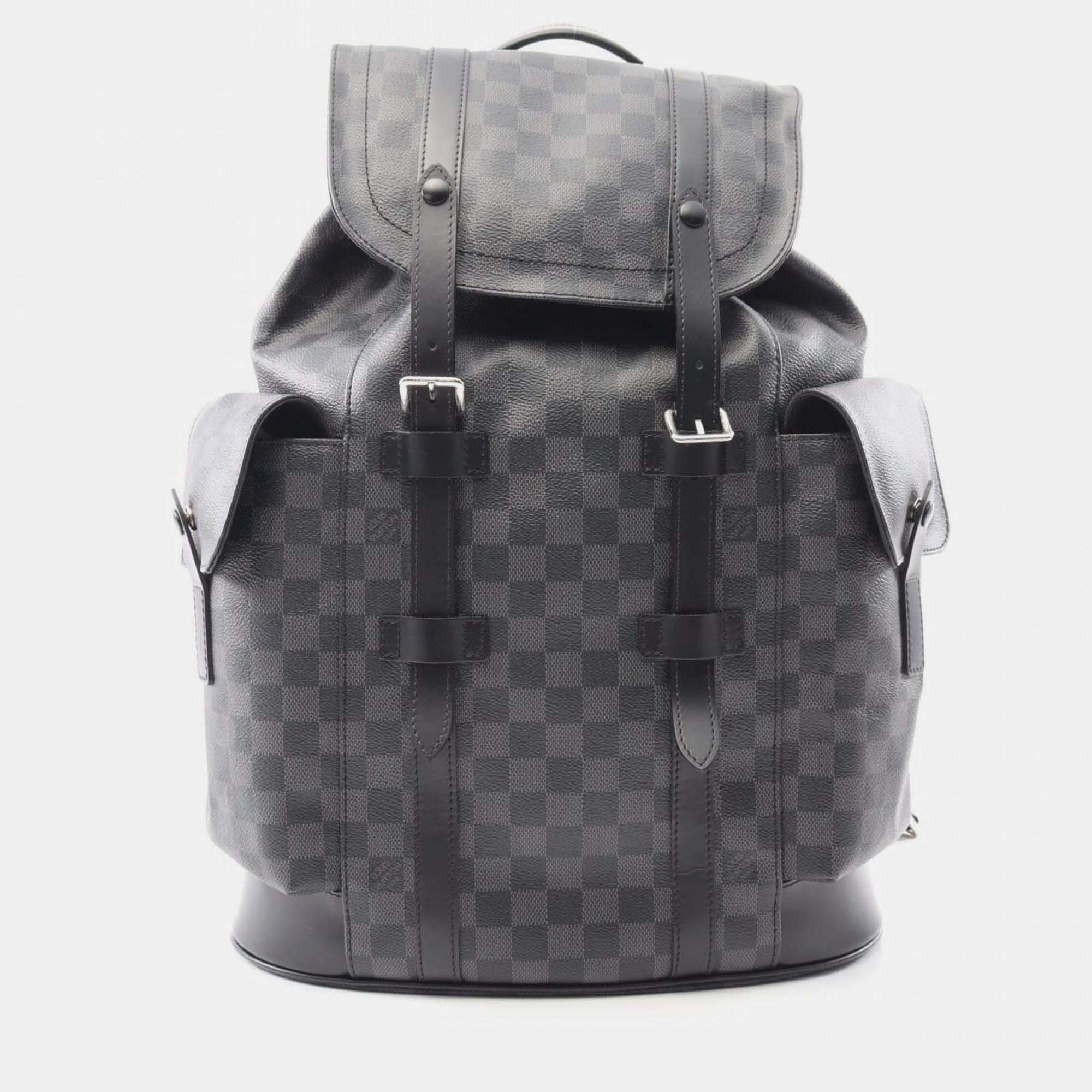 Pre Owned Louis Vuitton Christopher Pm Backpack Coated Canvas And Leather With Damier Graphite Pattern Black