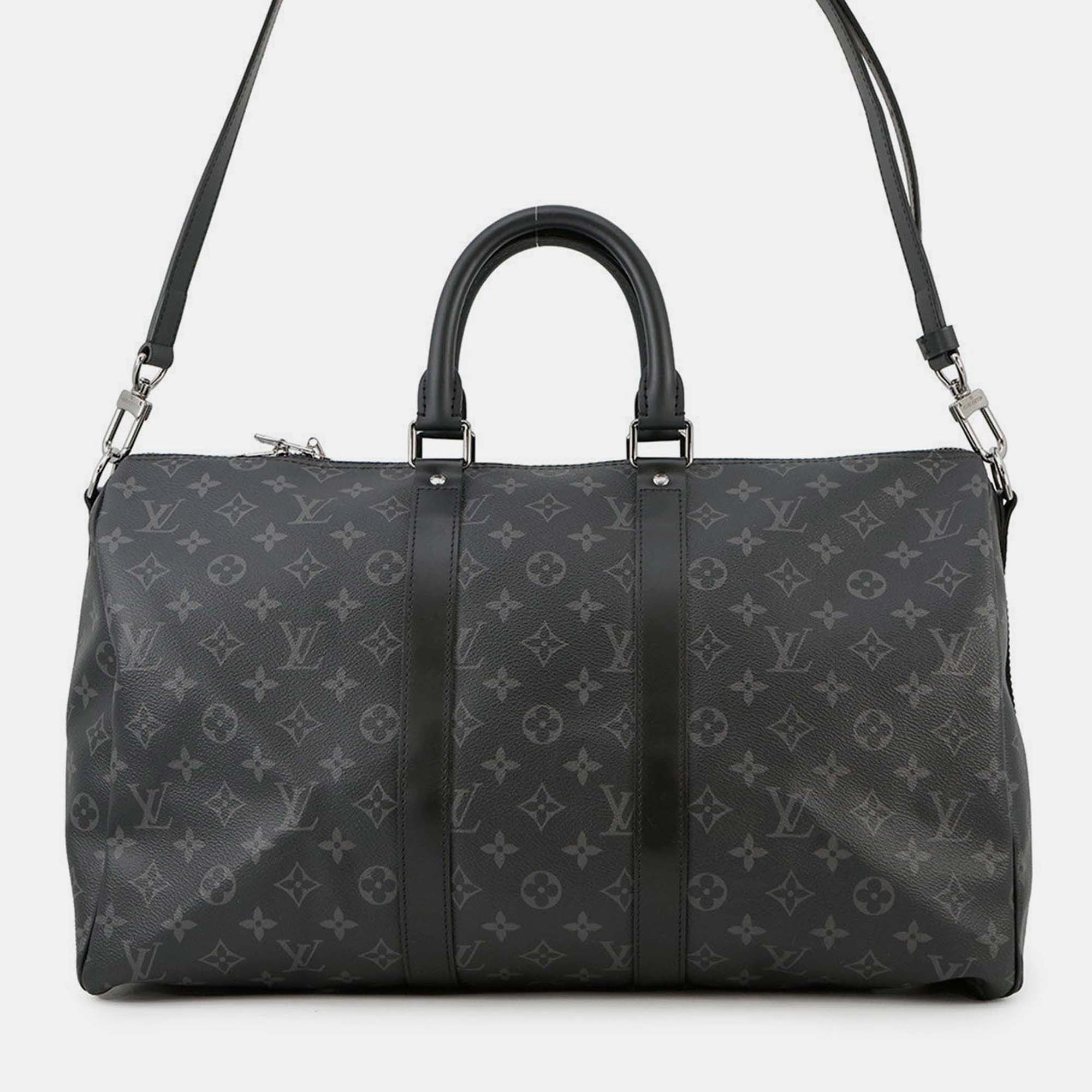 Pre Owned Louis Vuitton Keepall Bandouliere Noir Monogram Eclipse Size 45