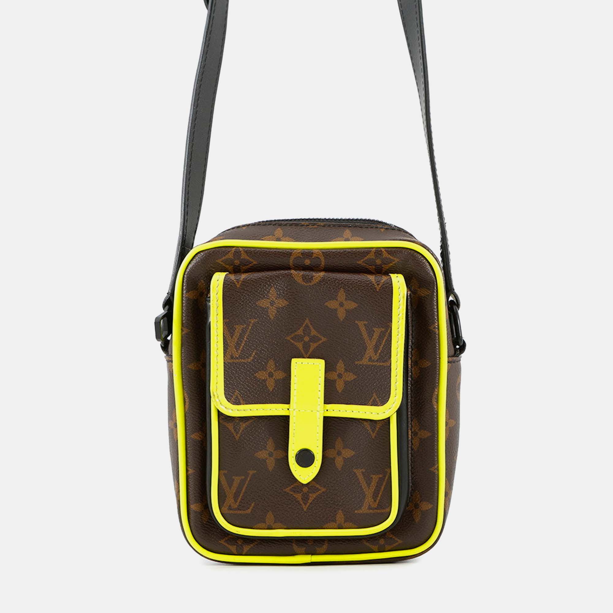Pre Owned Louis Vuitton Christopher Wearable Wallet Noir/Brown/Neon Yellow Monogram Macassar Canvas