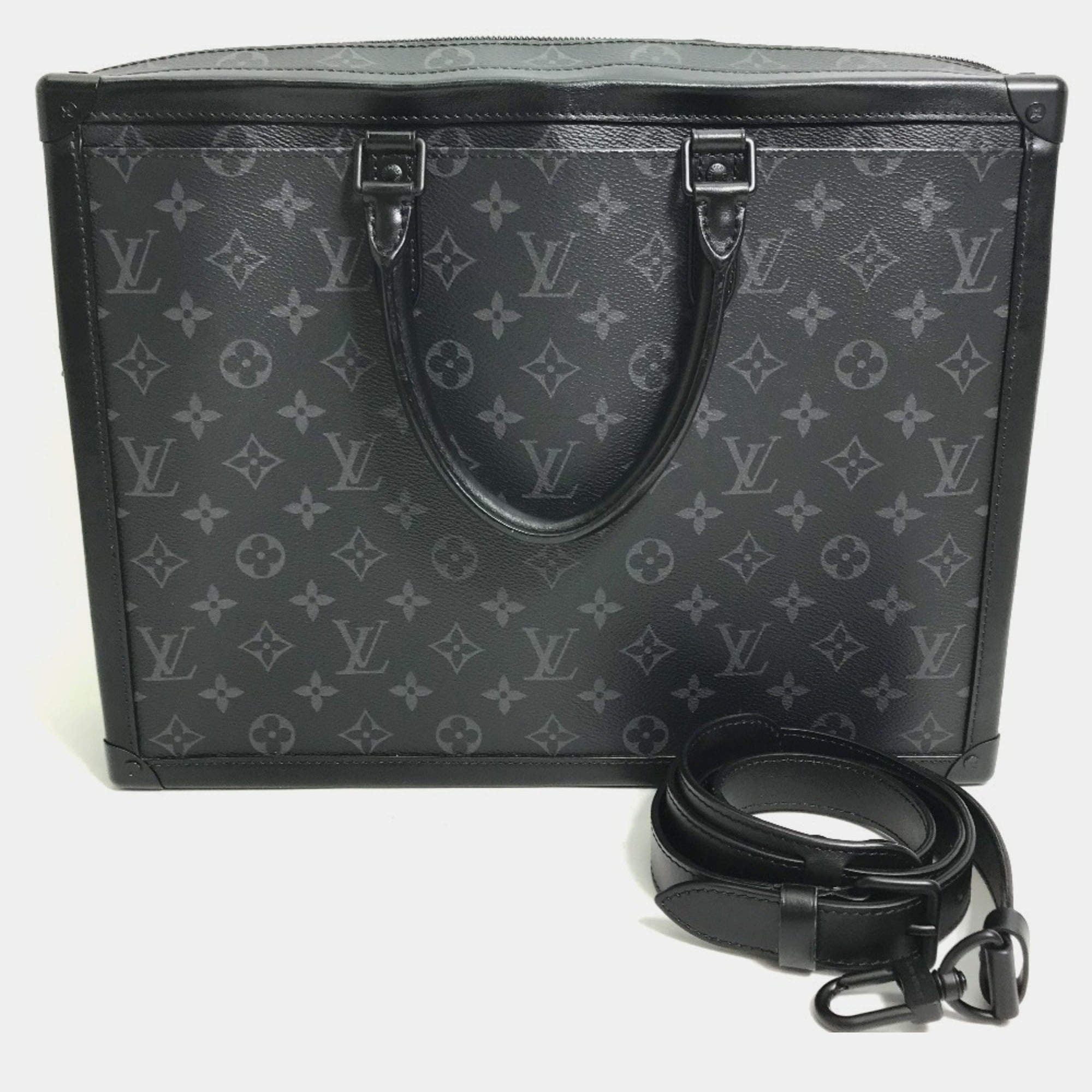 Pre Owned Louis Vuitton Monogram Eclipse Soft Trunk Briefcase/Handbag/2-Way Shoulder Bag/Business Bag In Canvas Black