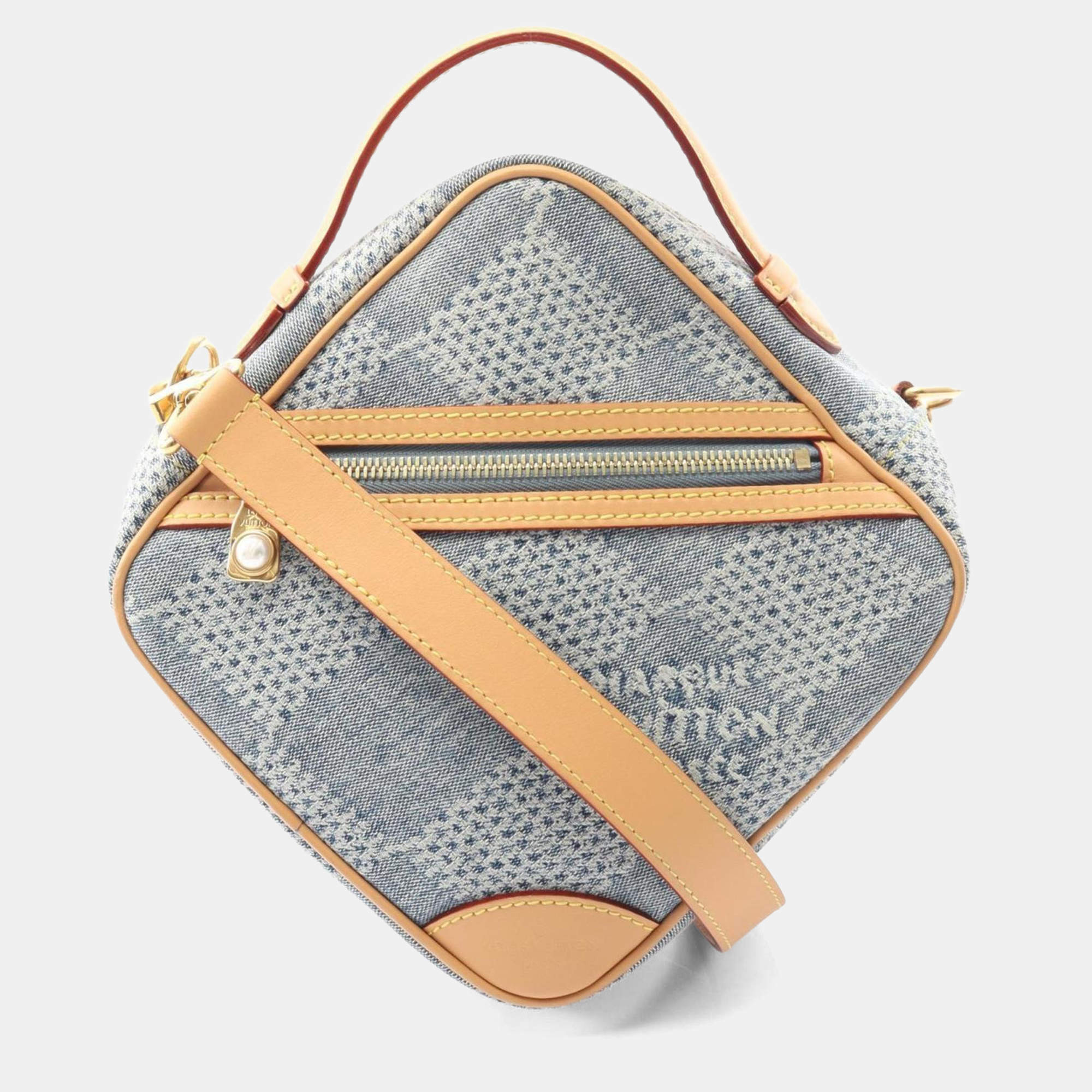 Pre Owned Louis Vuitton Chess Messenger Damier Blue/Brown Denim Leather Handbag    