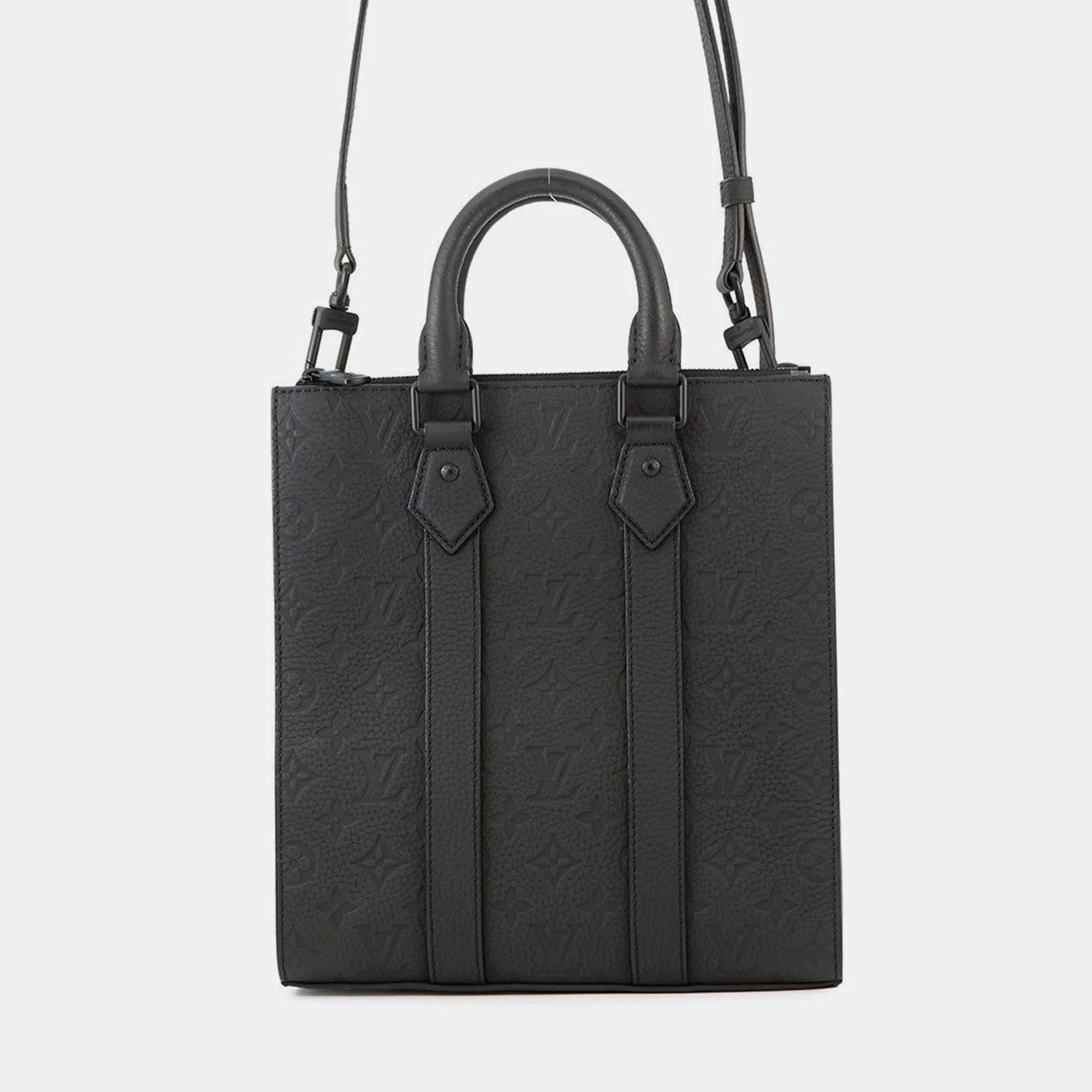 Pre Owned Louis Vuitton Sac Plat Black Monogram Taurillon Tote
