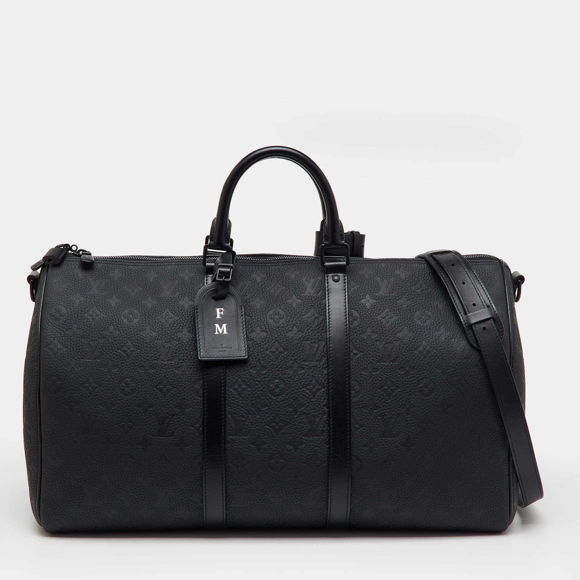 Pre Owned Louis Vuitton Black Taurillon Leather Keepall Bandoulière 50 Bag