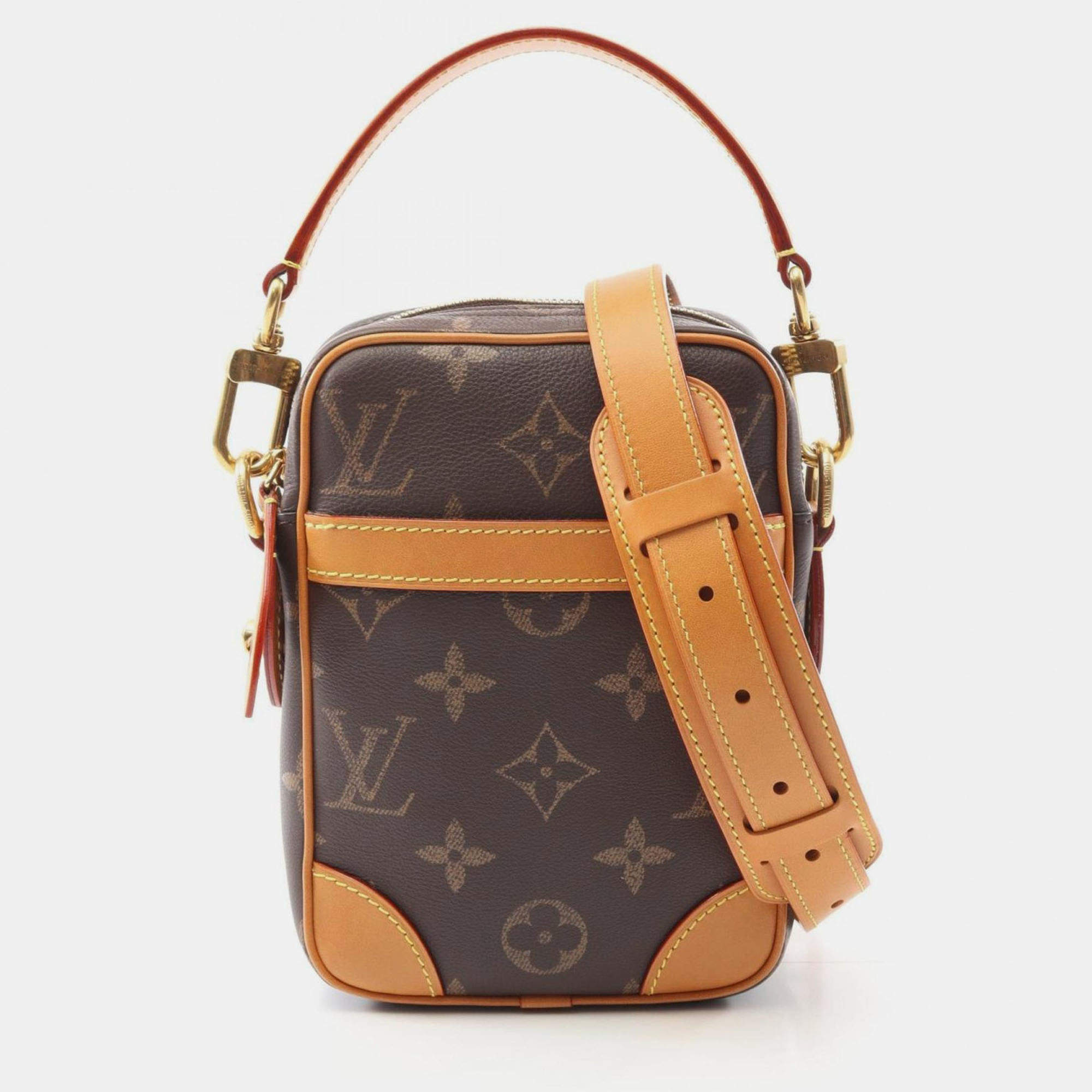 Pre Owned Louis Vuitton Danube Monogram Handbag Coated Canvas Leather Brown