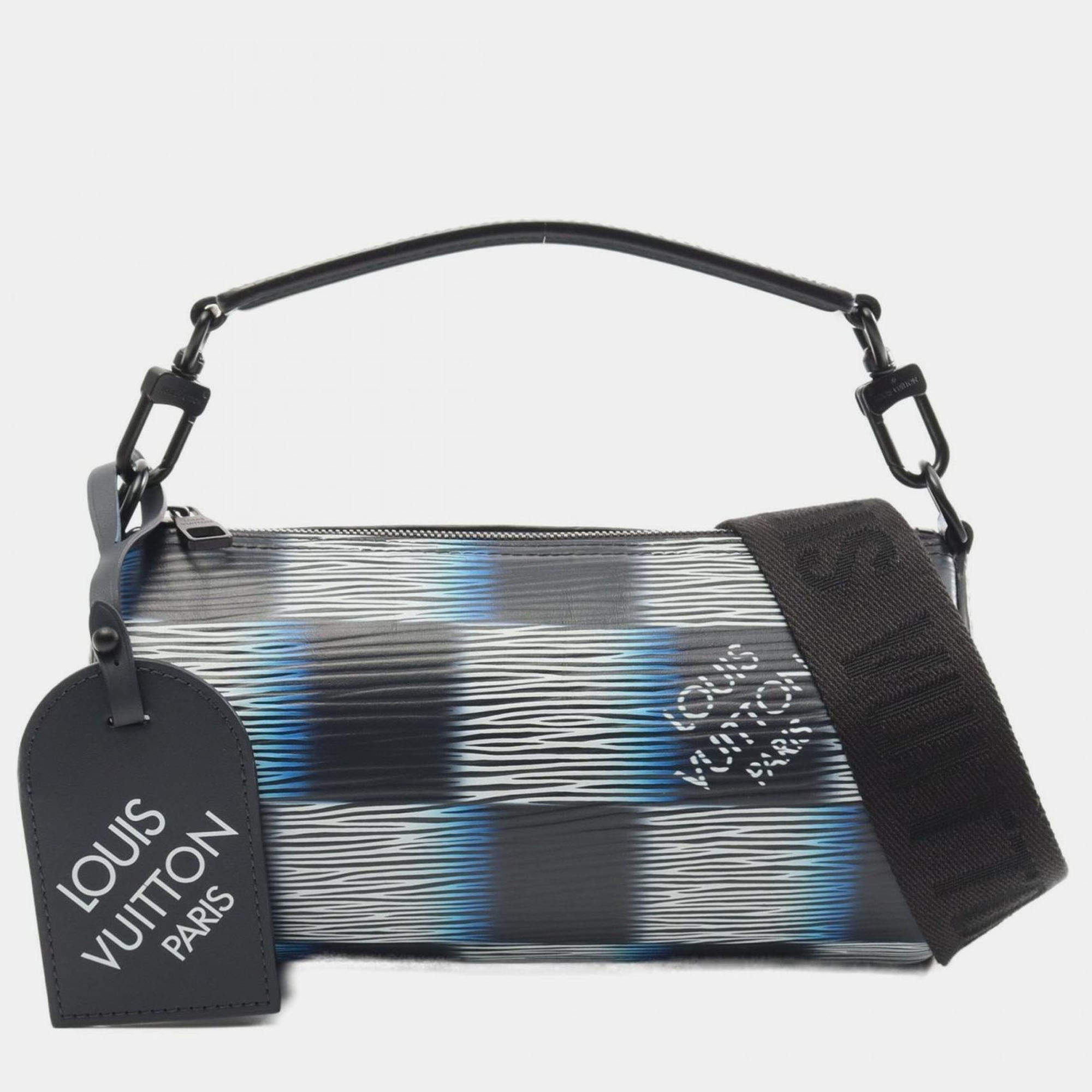Pre Owned Louis Vuitton Soft Polochon Pm Damier Rush Handbag Leather Blue Black