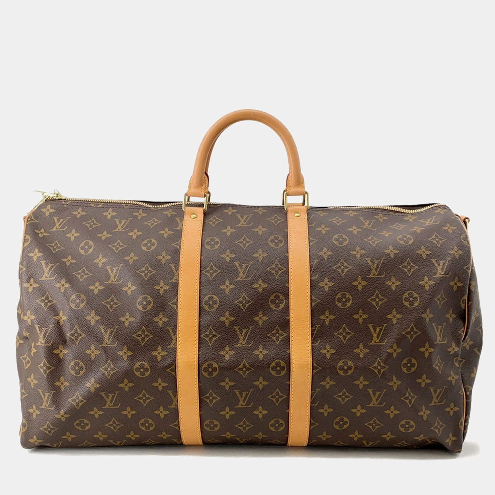 Pre Owned Louis Vuitton Keepall Bandouliere Brown Monogram Size 55