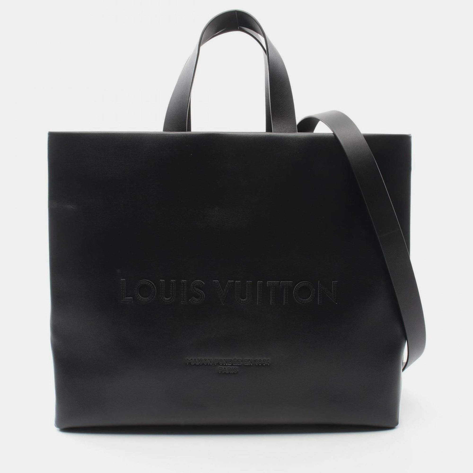 Pre Owned Louis Vuitton Shopper Tote Mm Bag Leather Black