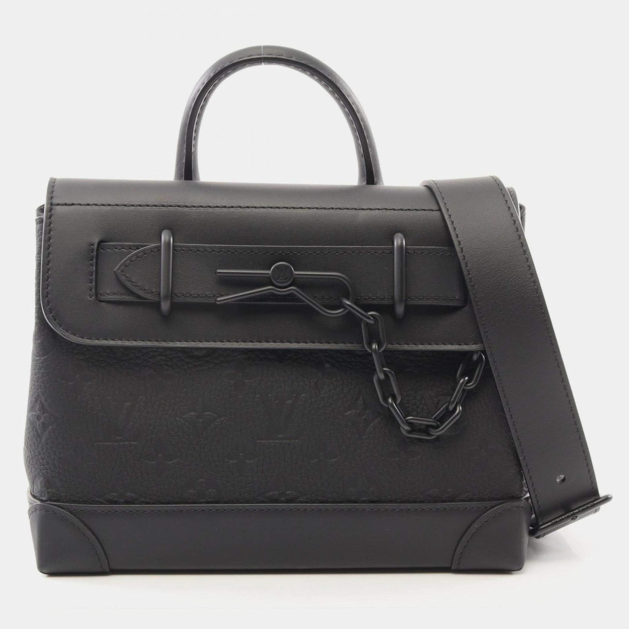 Pre Owned Louis Vuitton Steamer Pm Handbag Leather Monogram Taurillon Black