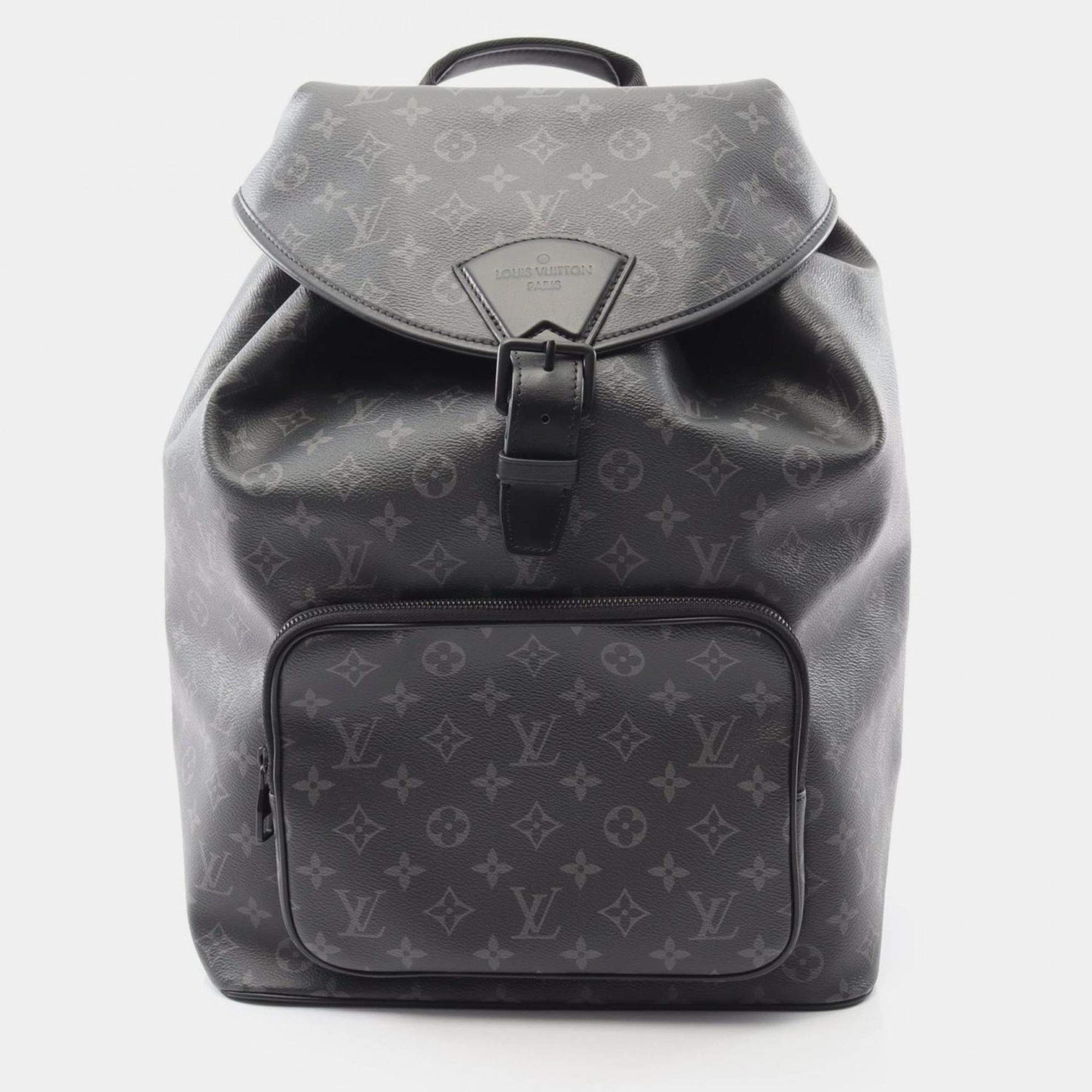 Pre Owned Louis Vuitton Montsouris Rucksack Coated Canvas And Leather Monogram Eclipse Black
