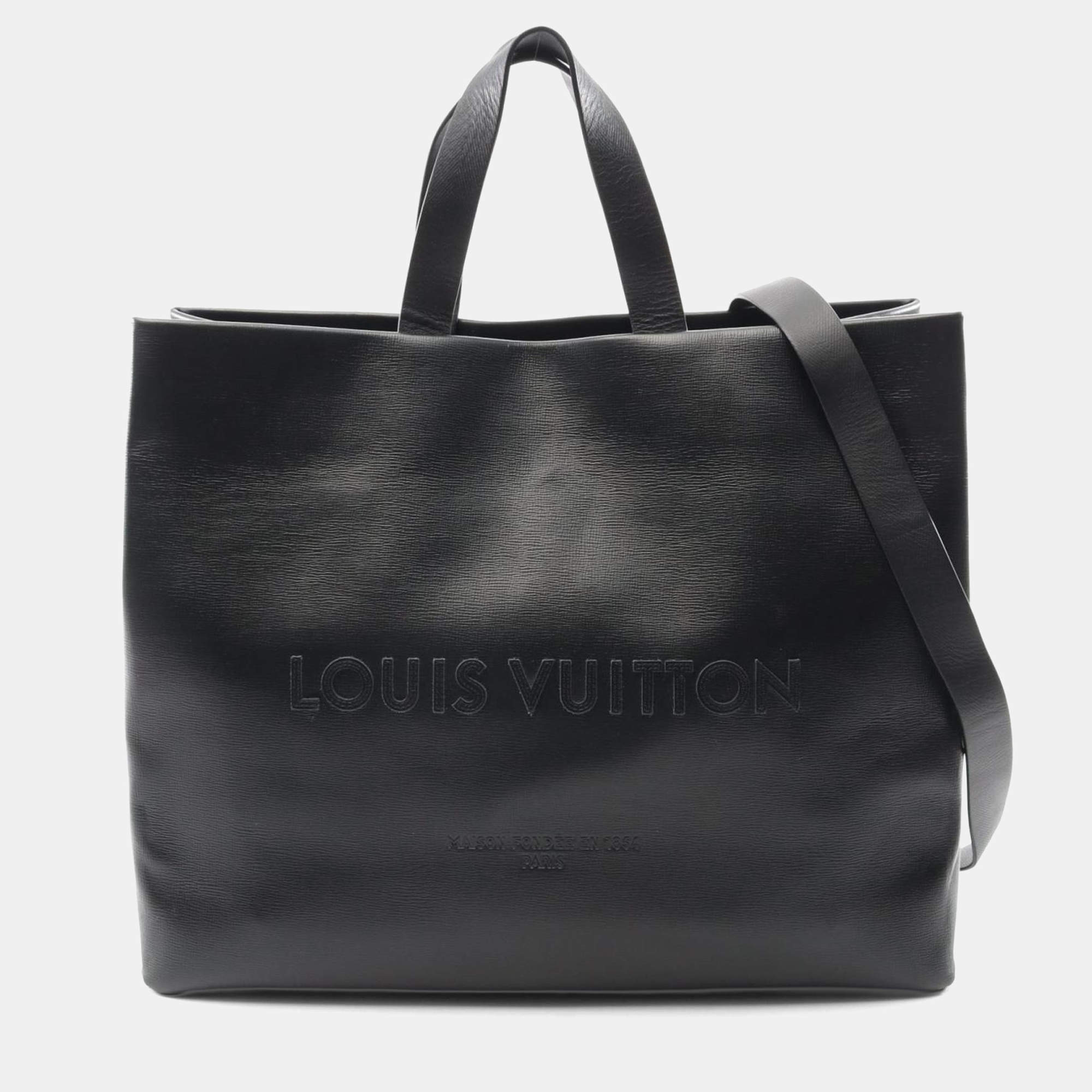 Pre Owned Louis Vuitton Shopper Tote Mm Bag Leather Black