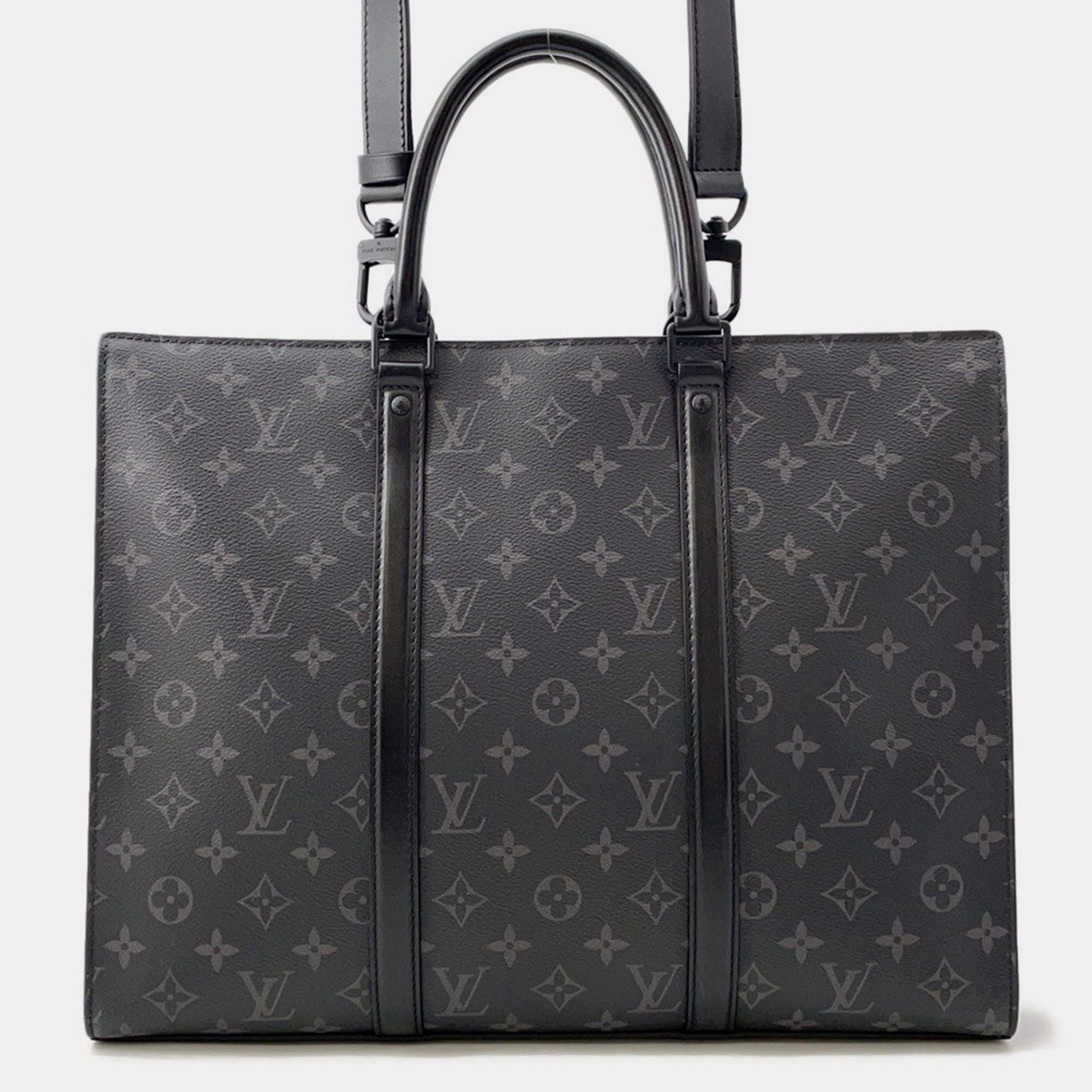 Pre Owned Louis Vuitton Sac Plat / Horizontal Zip Noir Monogram Eclipse