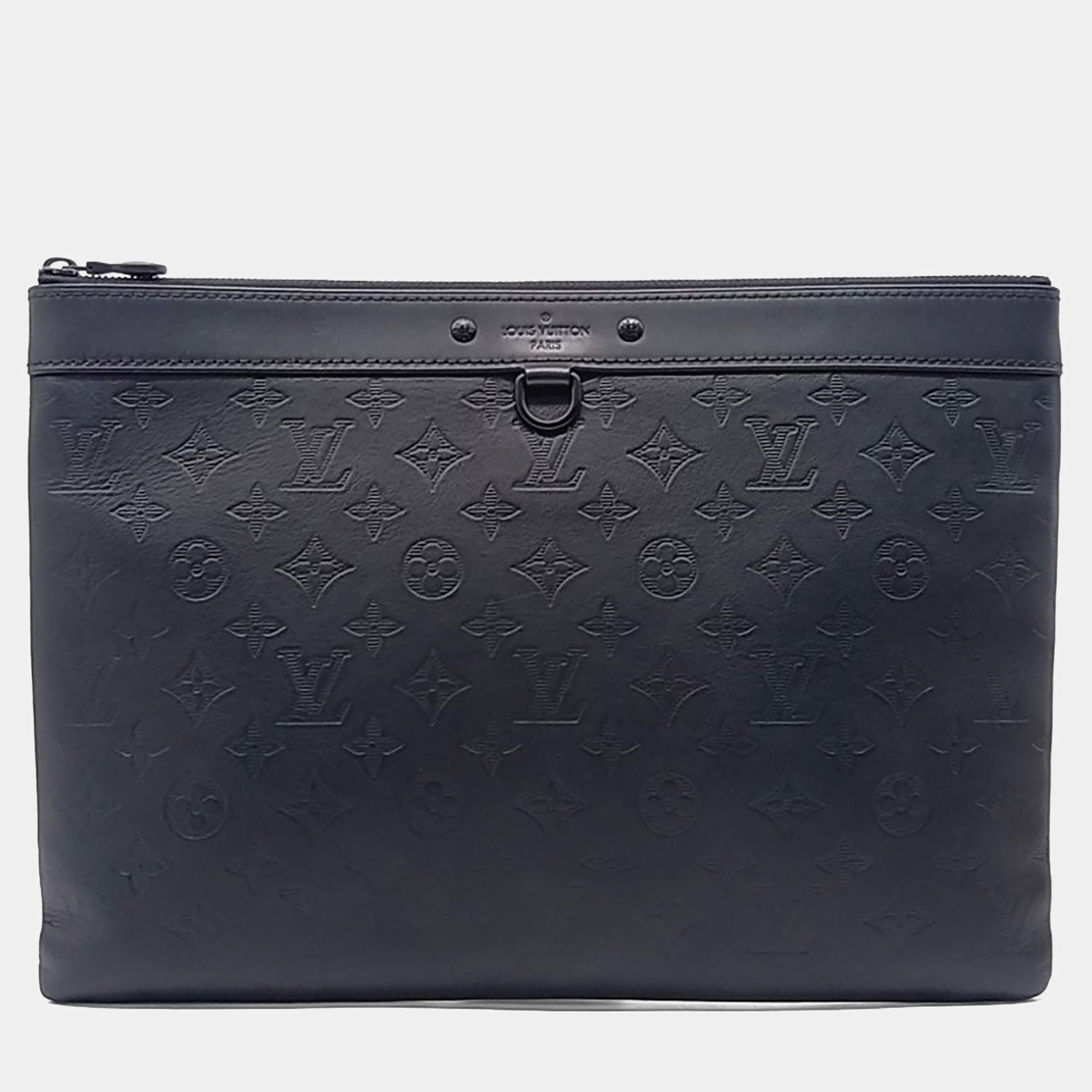 Pre Owned Louis Vuitton Black Leather Shadow Discovery Pochette Clutch