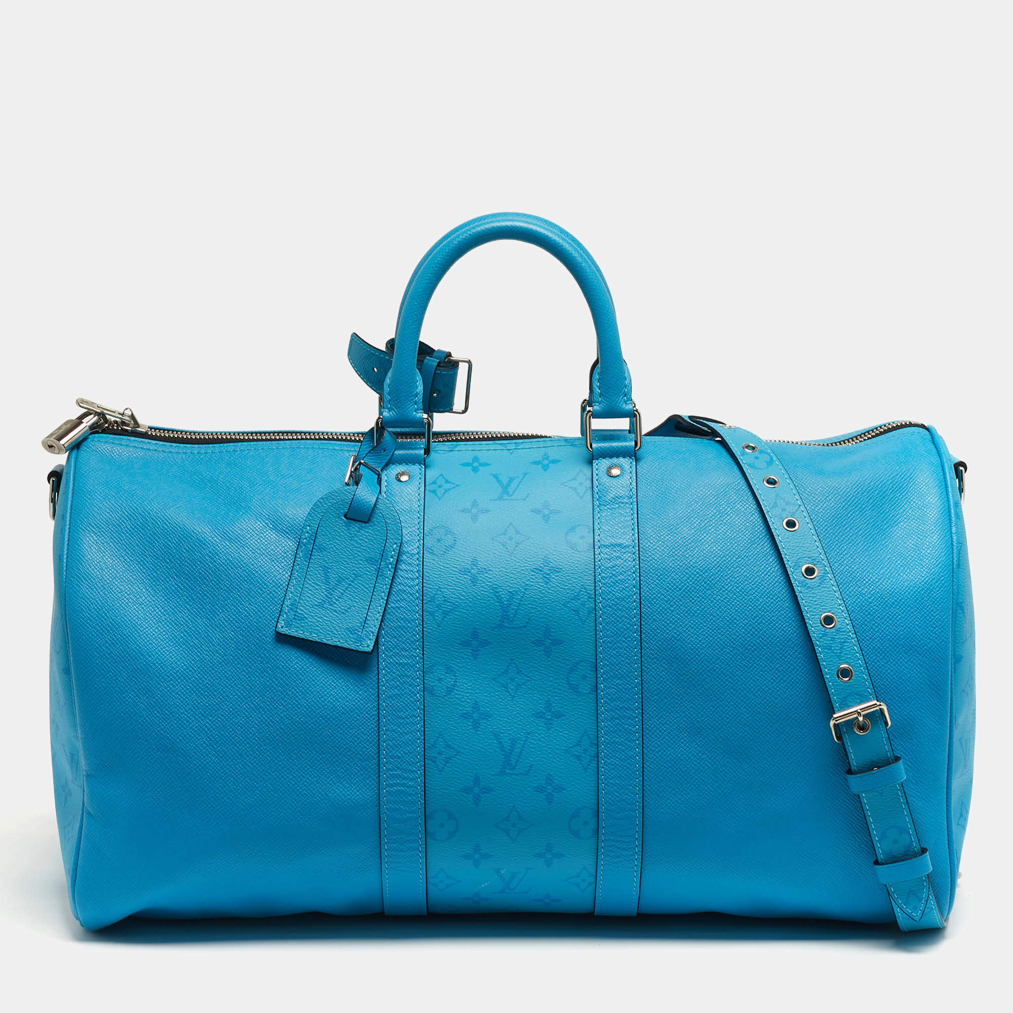 مملوكة مسبقًا Louis Vuitton Keepall Bandoulière 50 Blue Lagoon Taigarama Leather Bag