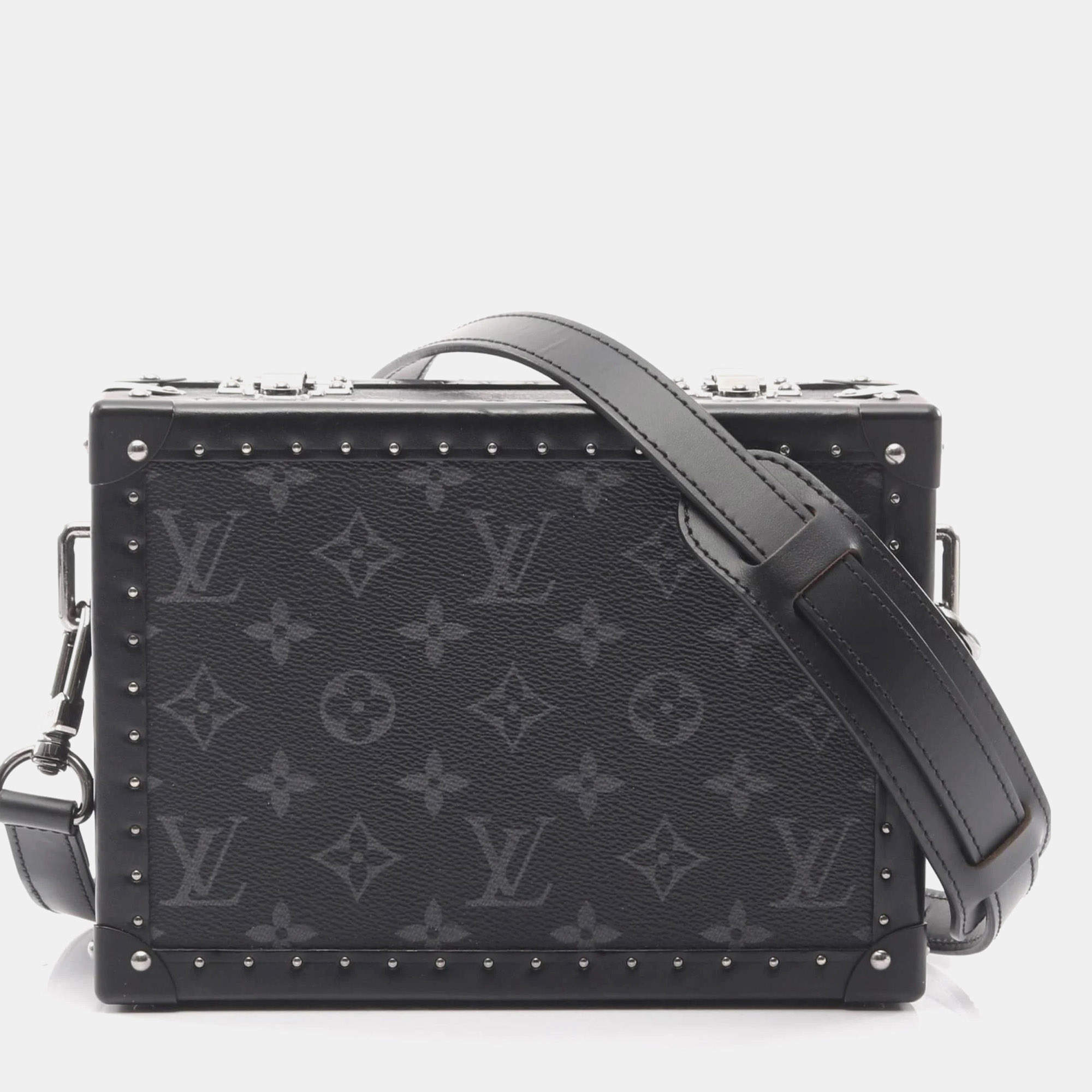 Pre Owned Louis Vuitton Monogram Eclipse Clutch Box Shoulder Bag In Pvc-Coated Canvas And Leather Black