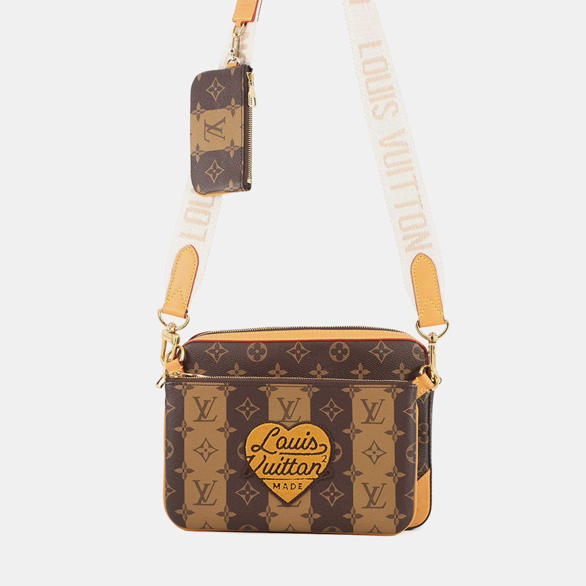 Pre Owned Louis Vuitton Trio Messenger Brown Monogram Stripe Lv Squared