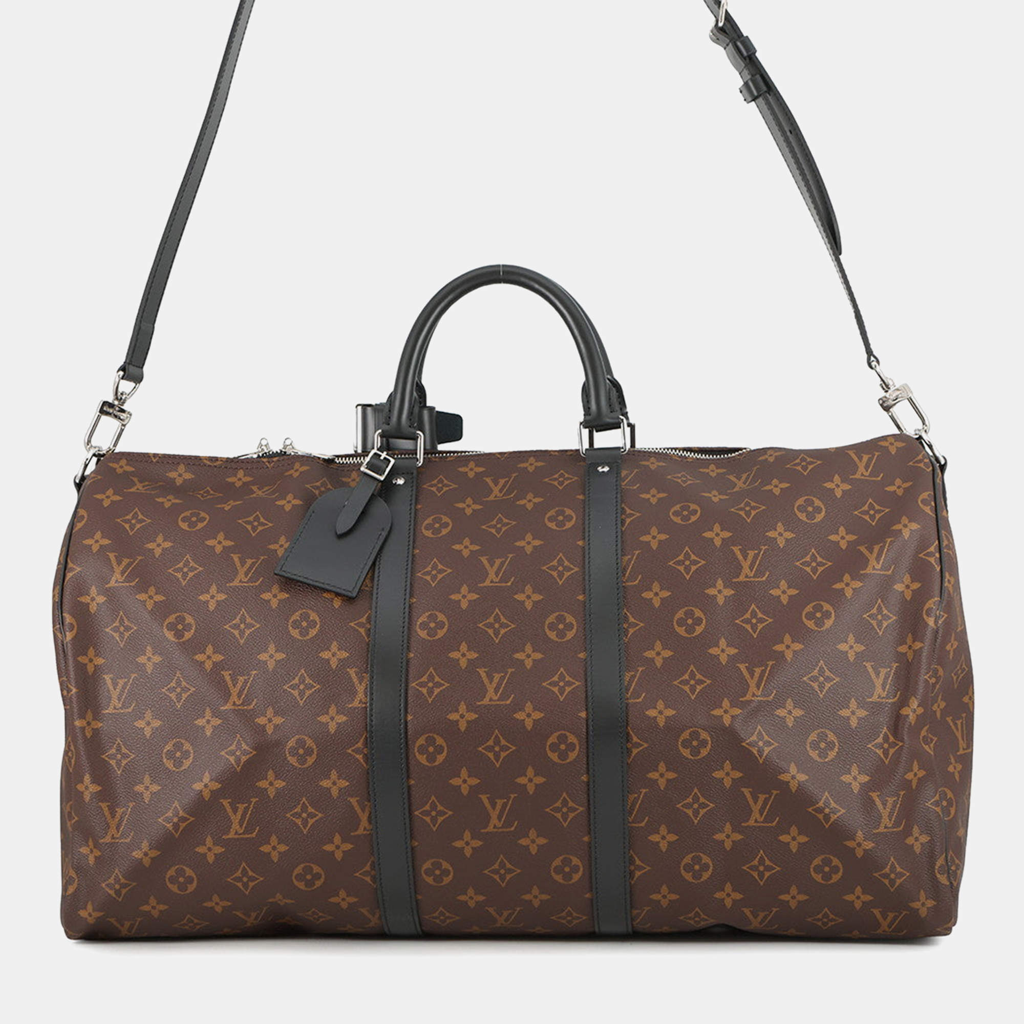 Pre Owned Louis Vuitton Keepall Bandouliere Bordeaux/Noir Monogram Macassar Canvas Size 55