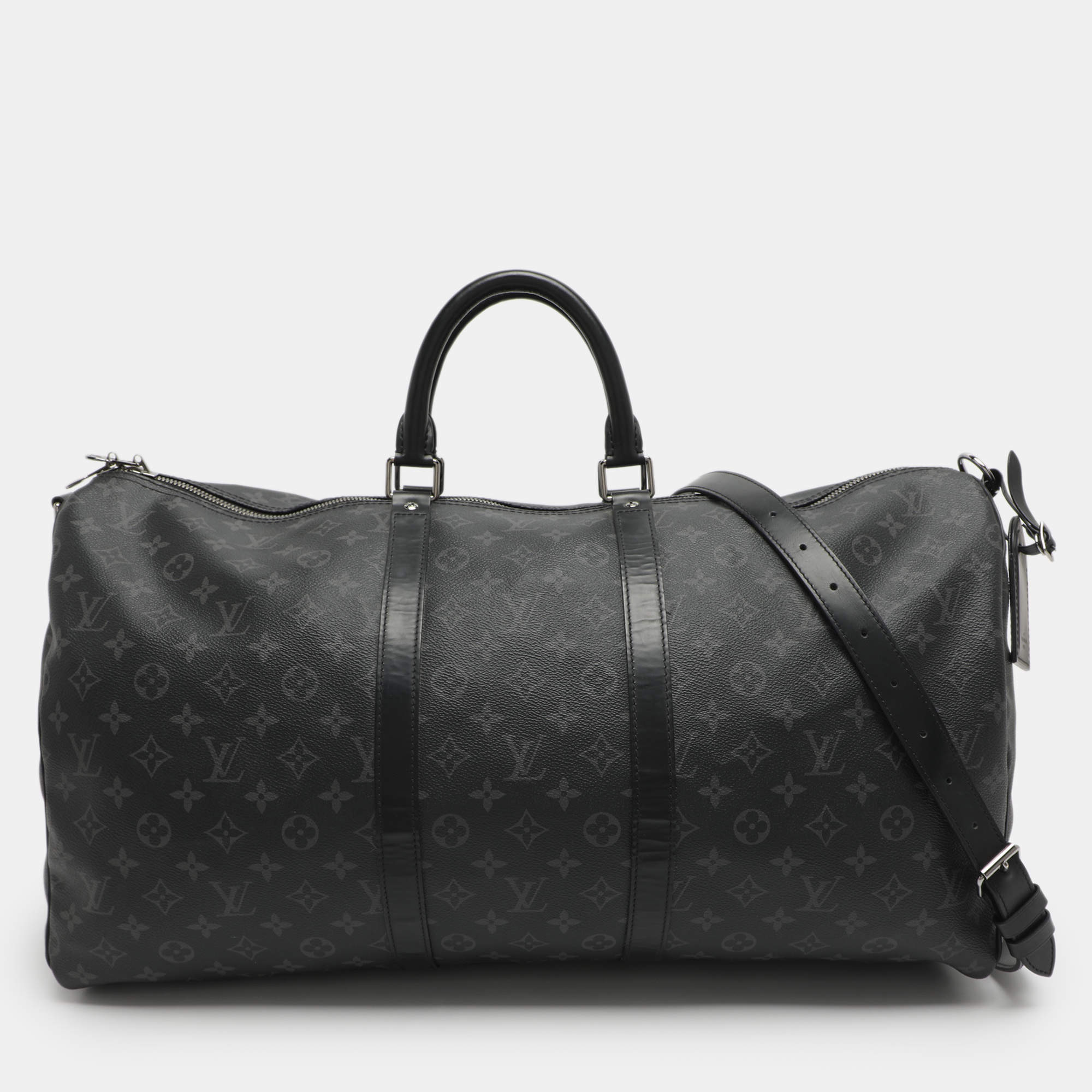 Pre Owned Louis Vuitton Keepall Bandoulière 55 Monogram Eclipse Canvas Bag