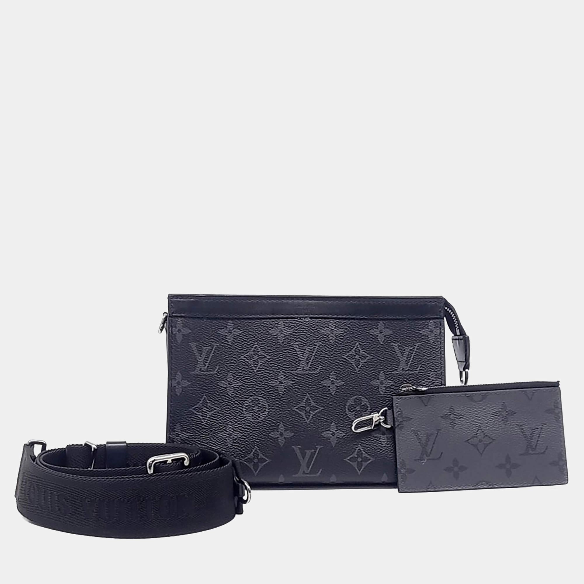 Pre Owned Louis Vuitton Black Coated Canvas and Leather Eclipse Gaston Wearable Wallet