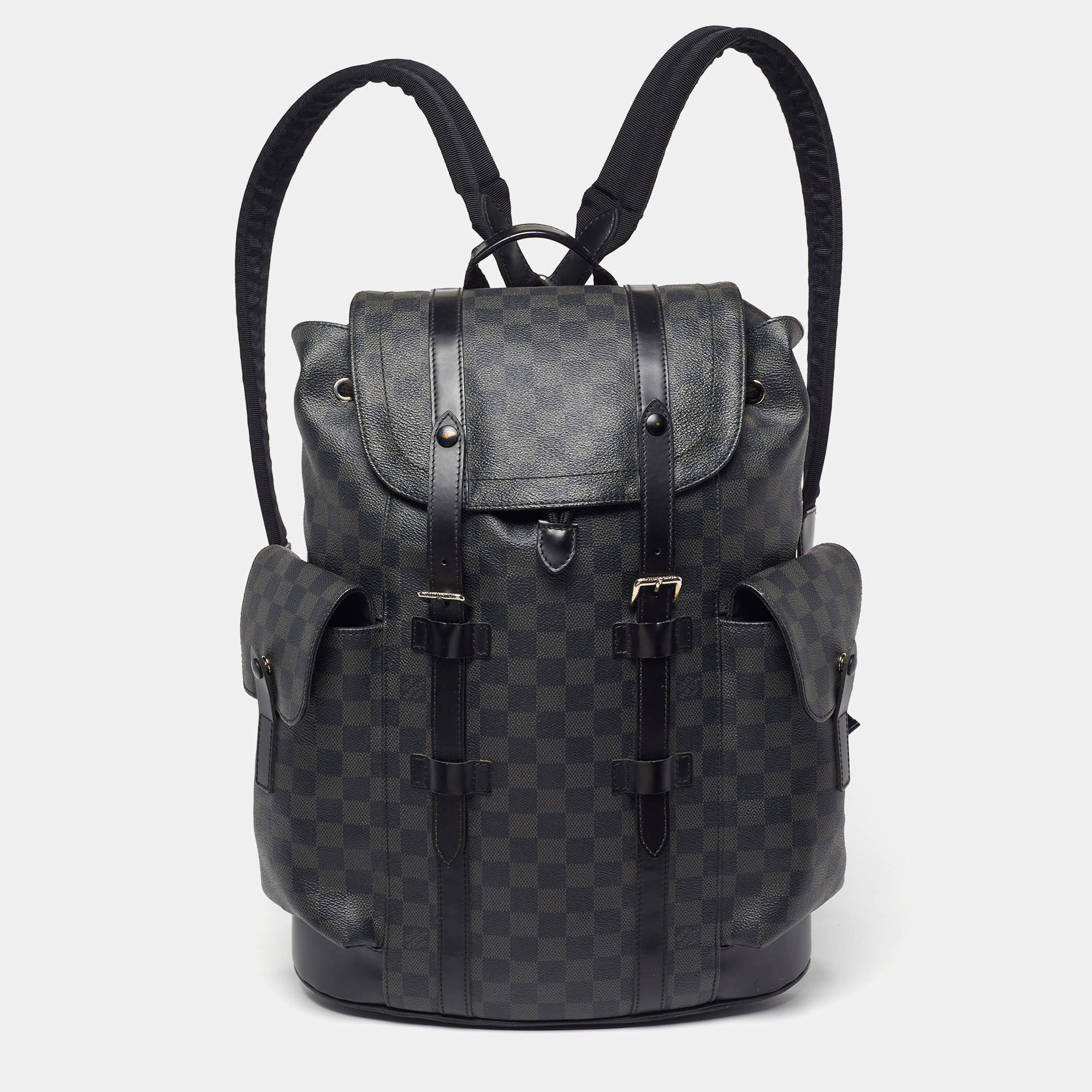 Pre Owned Louis Vuitton Christopher MM Black Damier Graphite Canvas Backpack